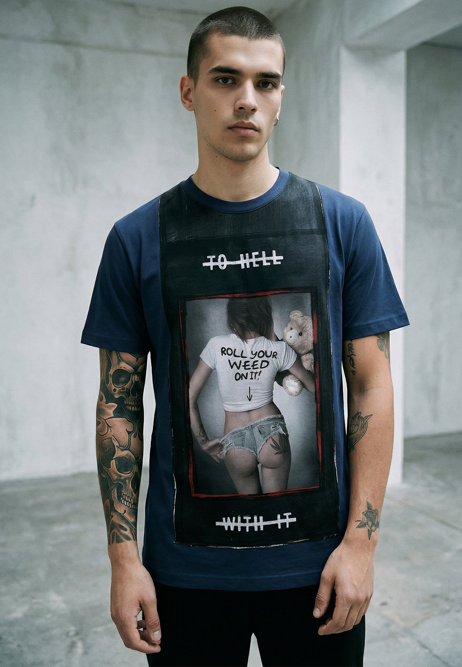 ROLL YOUR WEED FRENCH NAVY T-SHIRT