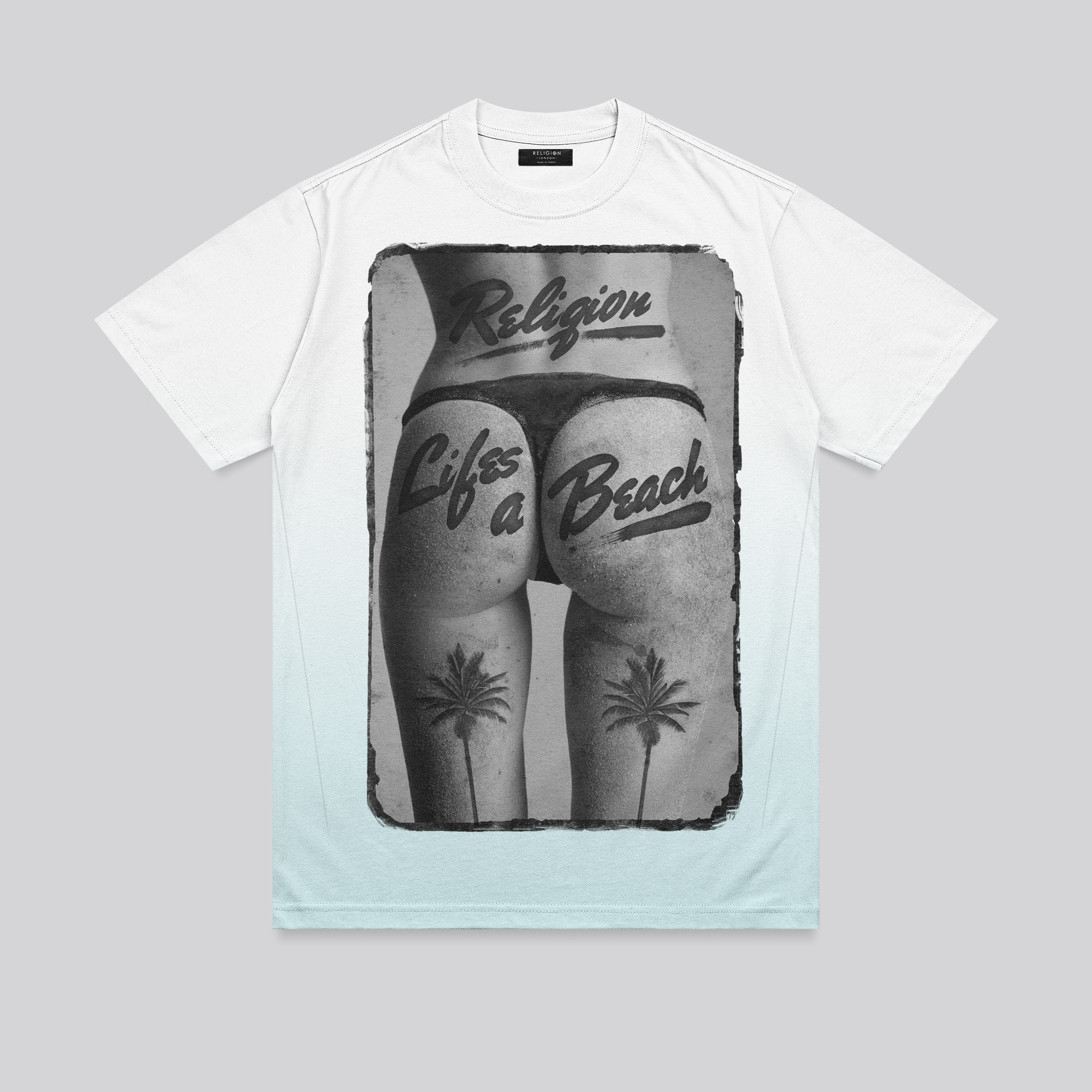 LIFES A BEACH WHITE & PALE BLUE T-SHIRT