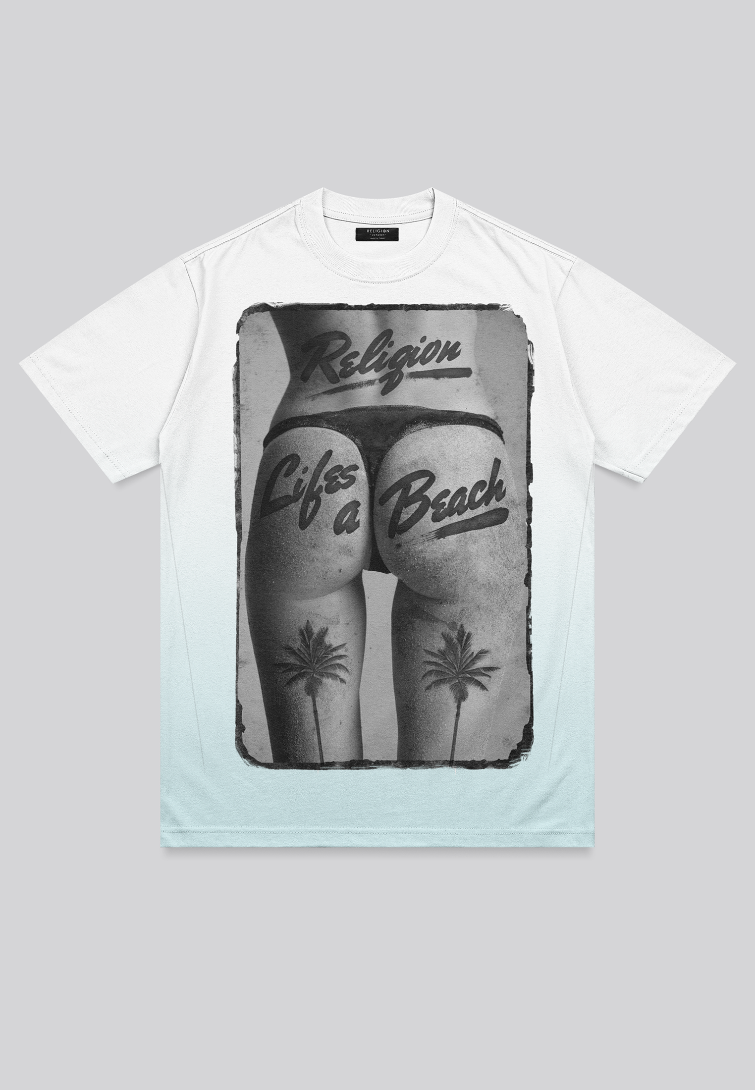 LIFES A BEACH WHITE & PALE BLUE T-SHIRT