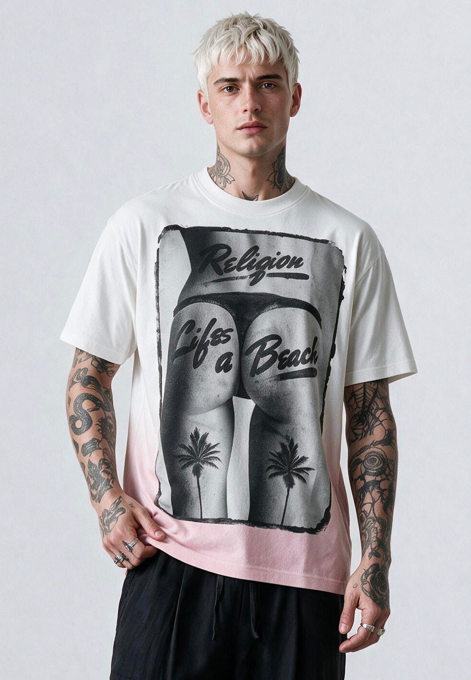 LIFES A BEACH WHITE & PINK T-SHIRT