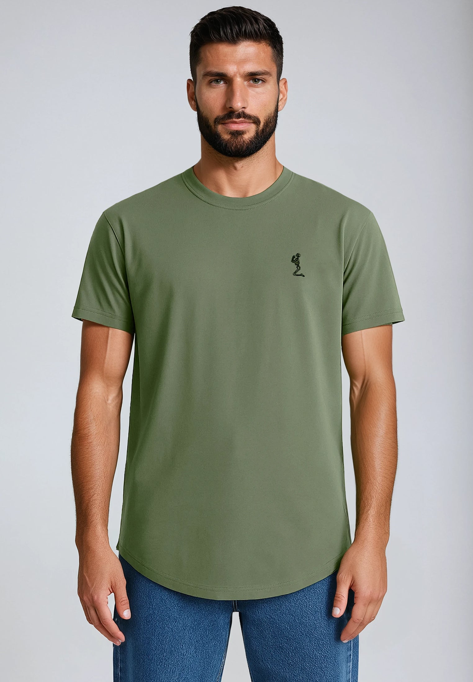 ESSENTIAL SWAG CURVED HEM DARK OLIVE T-SHIRT