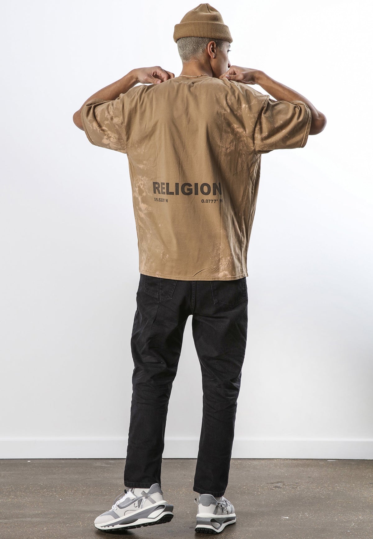 BLEACHED T-SHIRT FAWN & BLACK