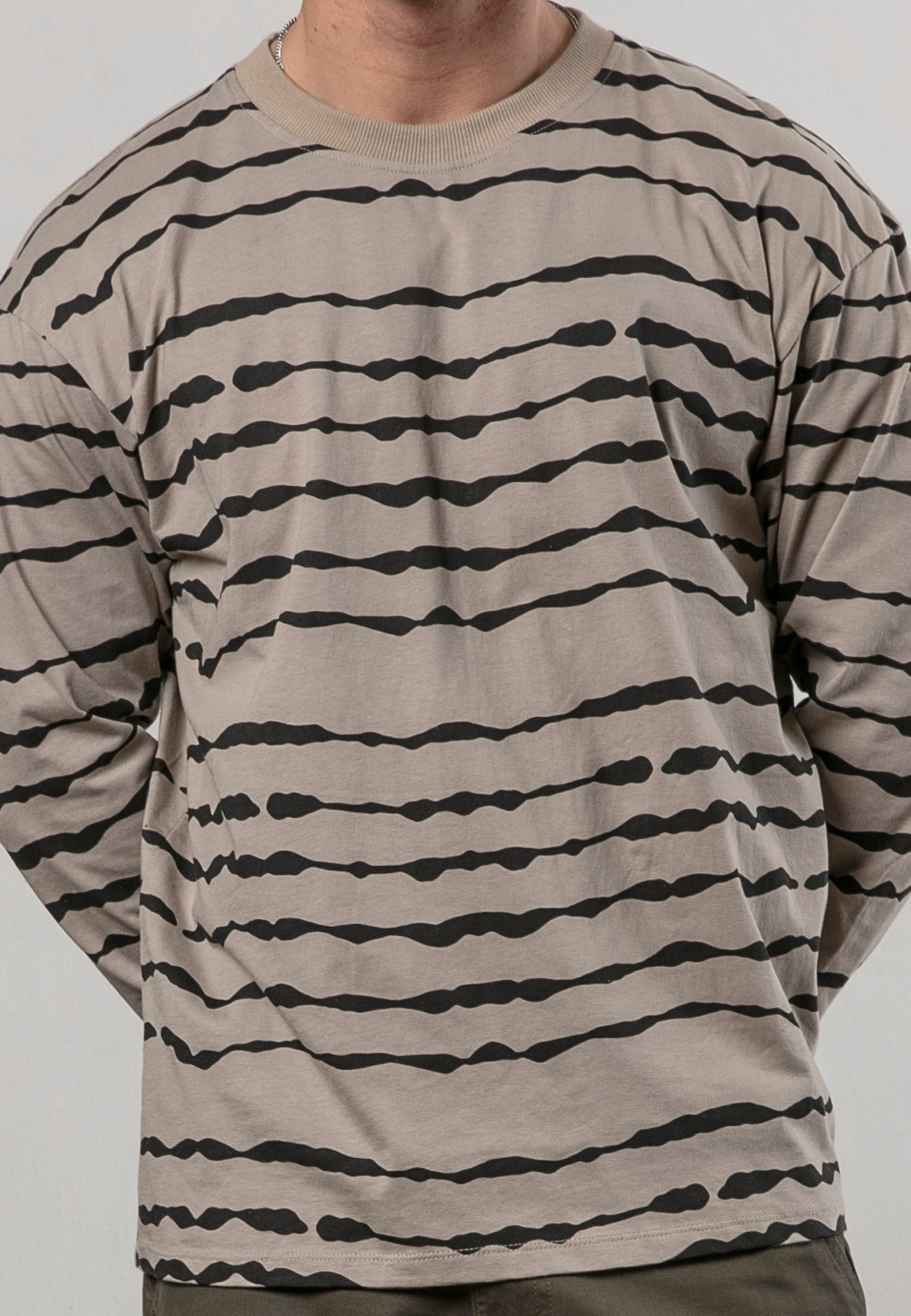 STRIPES LS T-SHIRT FAWN & BLACK