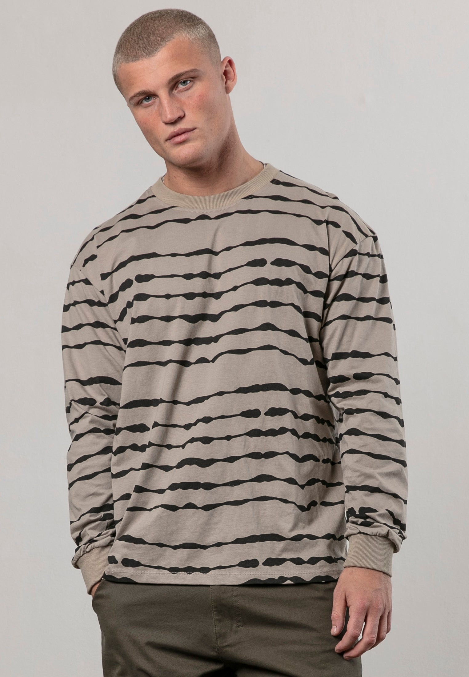 STRIPES LS T-SHIRT FAWN & BLACK