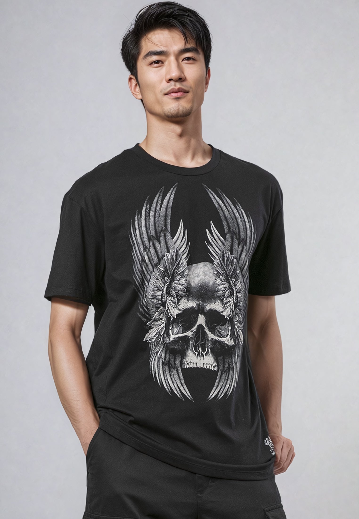 WINGS SKULL T-SHIRT JET BLACK