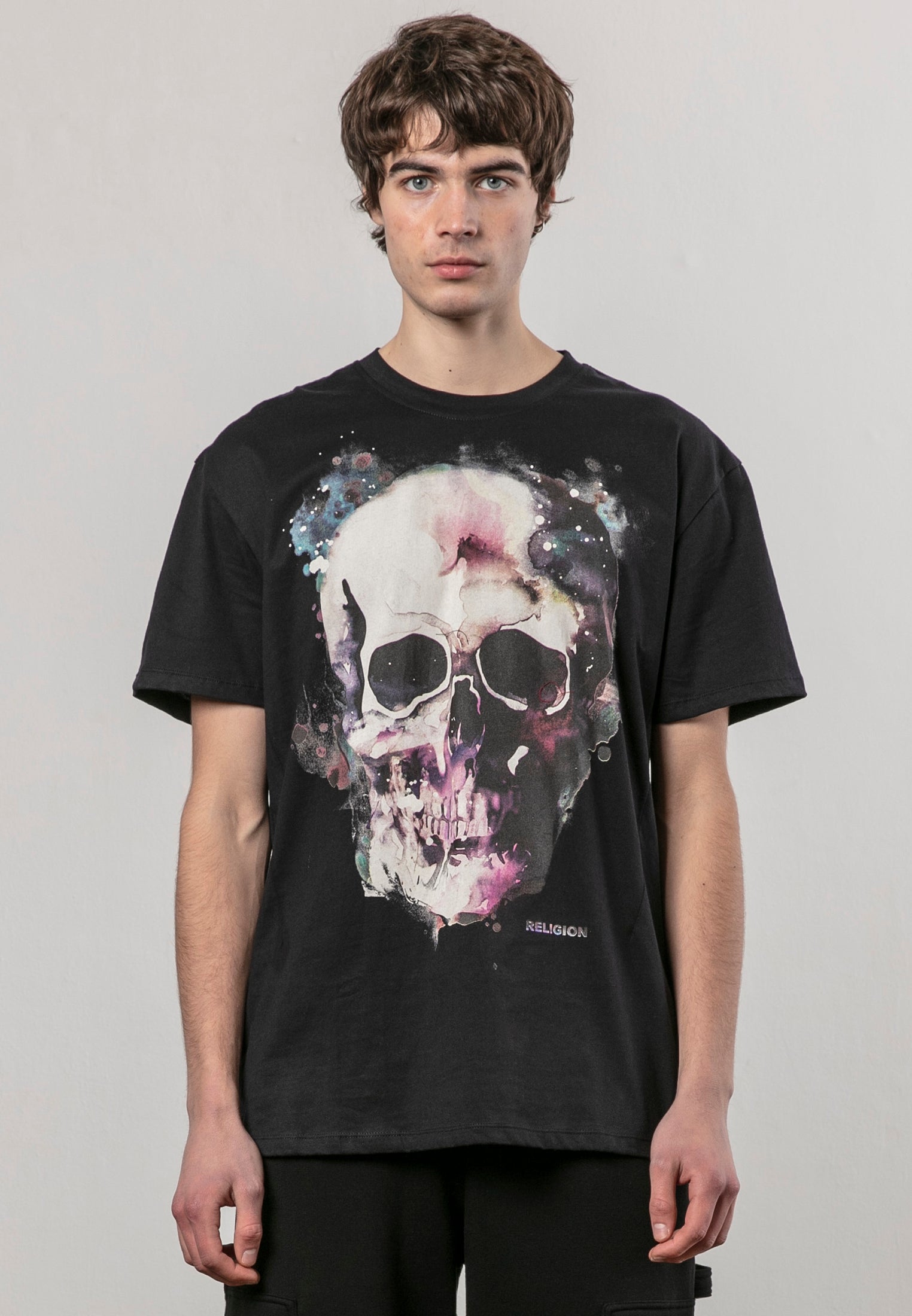 WATERCOLOUR SKULL T-SHIRT BLACK