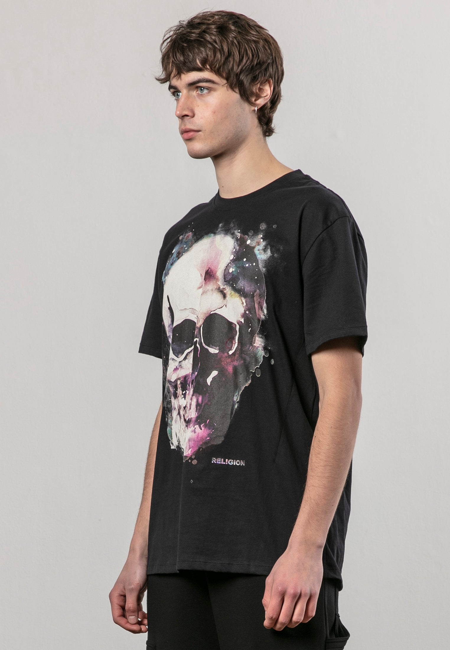 WATERCOLOUR SKULL T-SHIRT BLACK