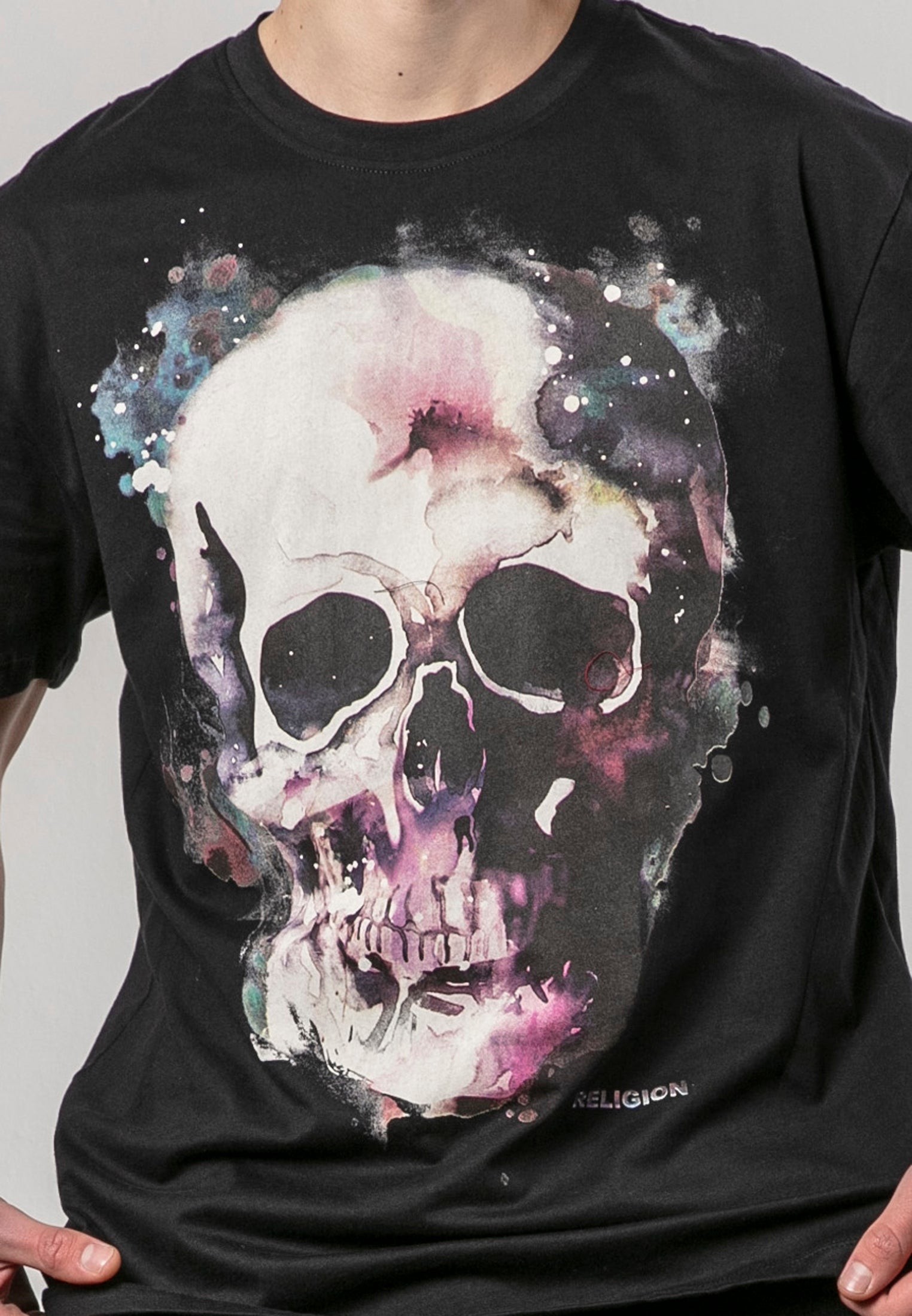 WATERCOLOUR SKULL T-SHIRT BLACK