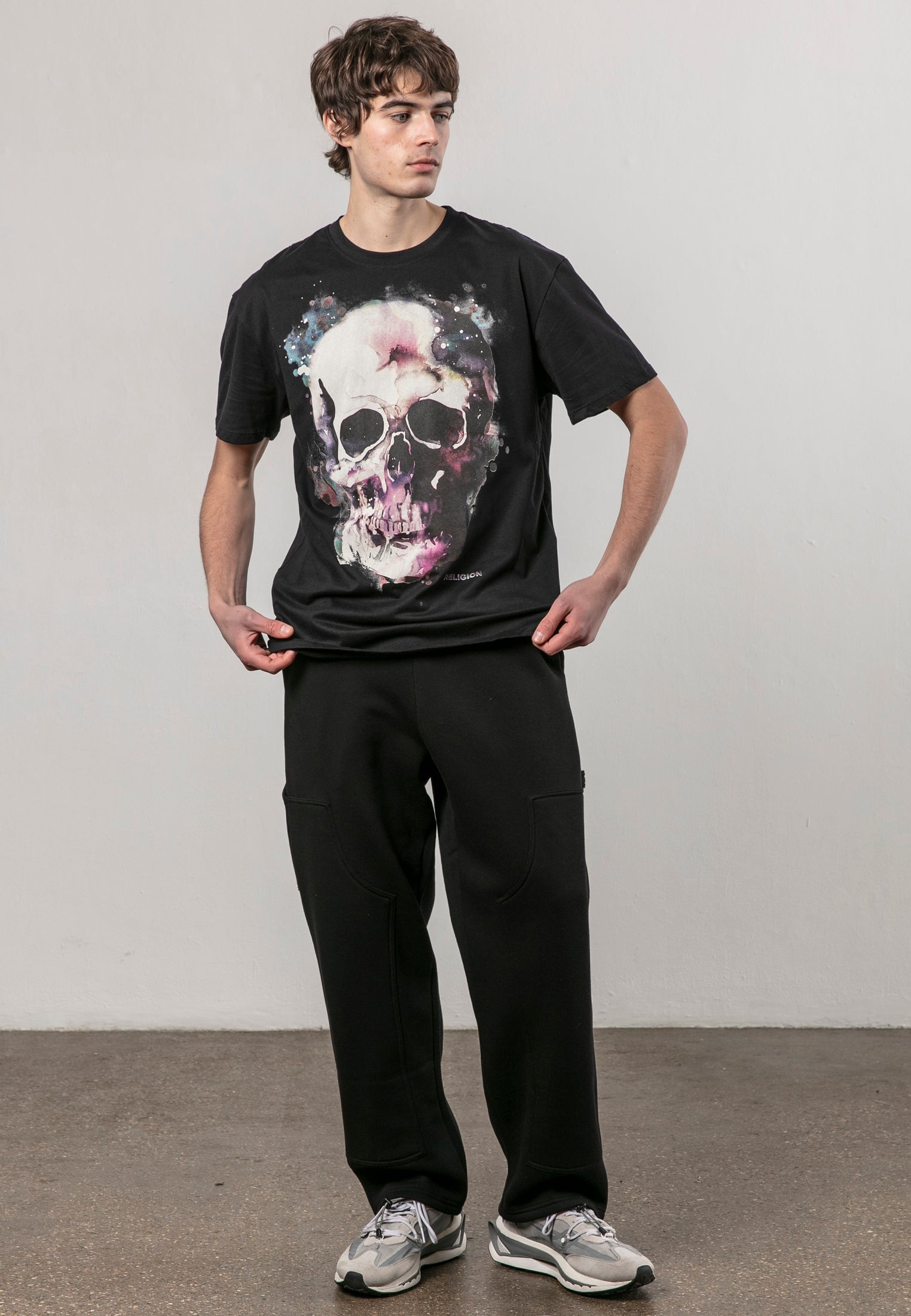 WATERCOLOUR SKULL T-SHIRT BLACK