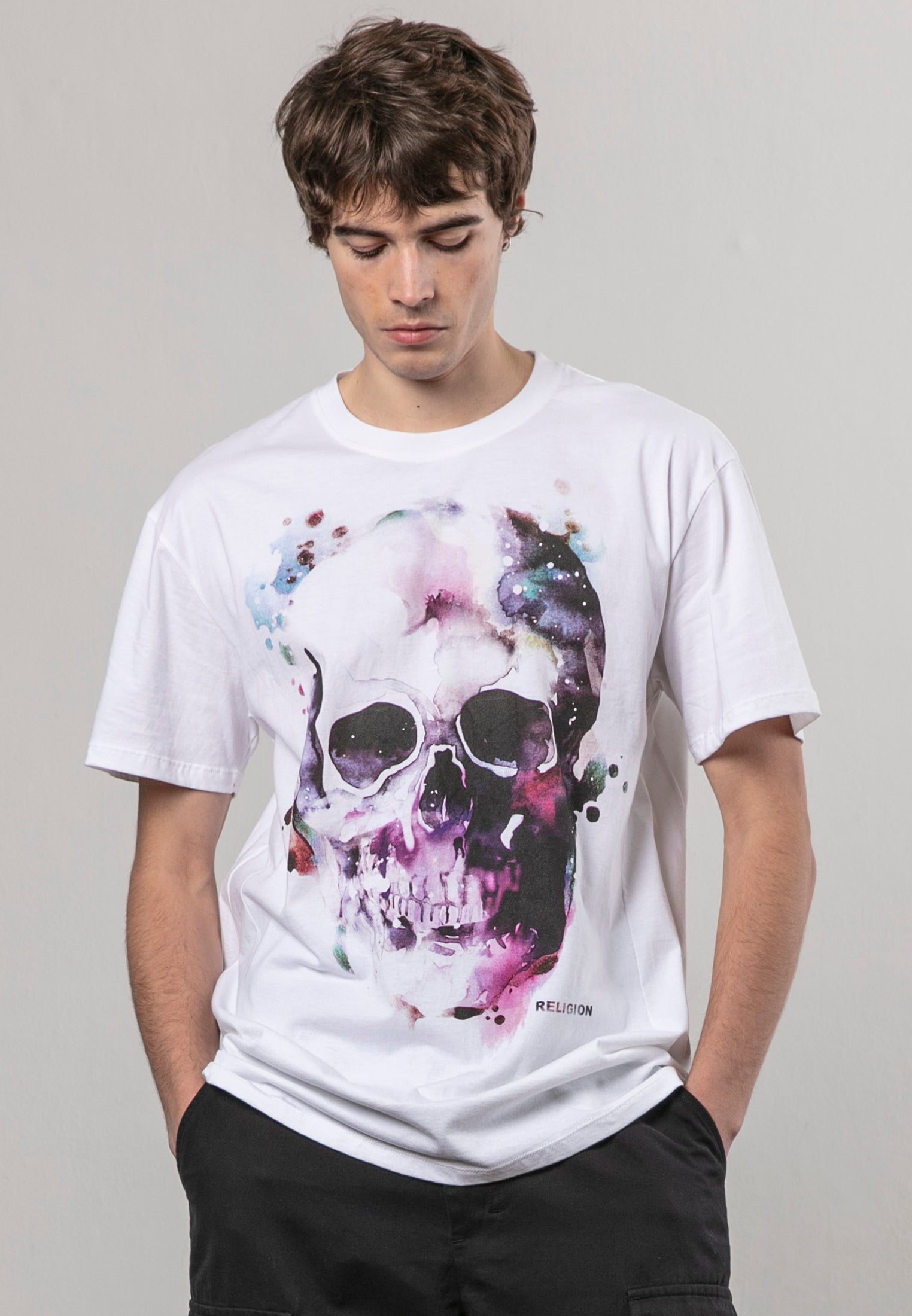 WATERCOLOUR SKULL T-SHIRT WHITE