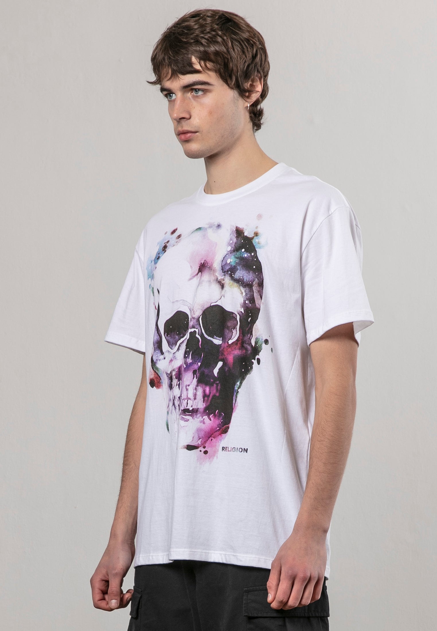 WATERCOLOUR SKULL T-SHIRT WHITE