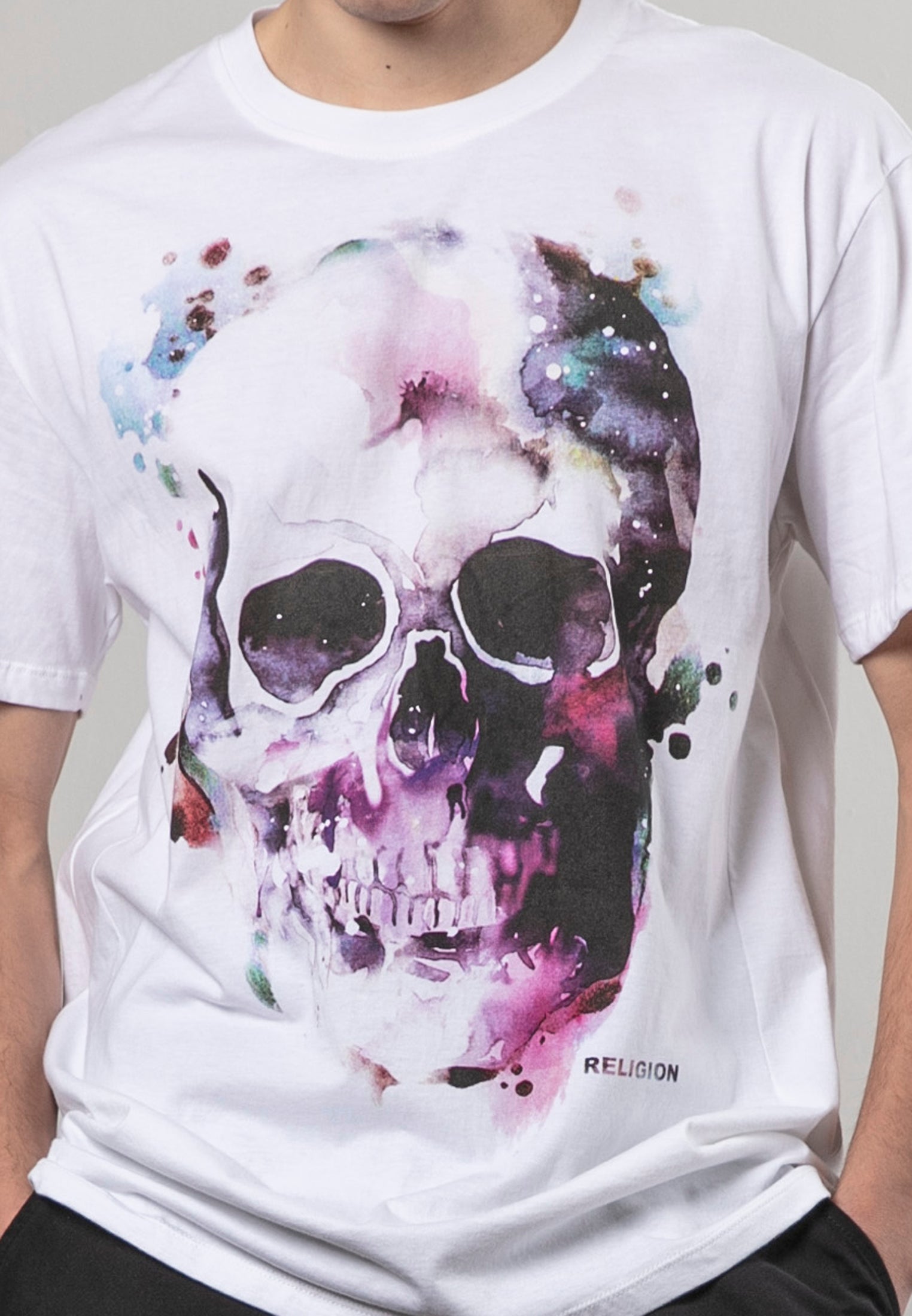 WATERCOLOUR SKULL T-SHIRT WHITE