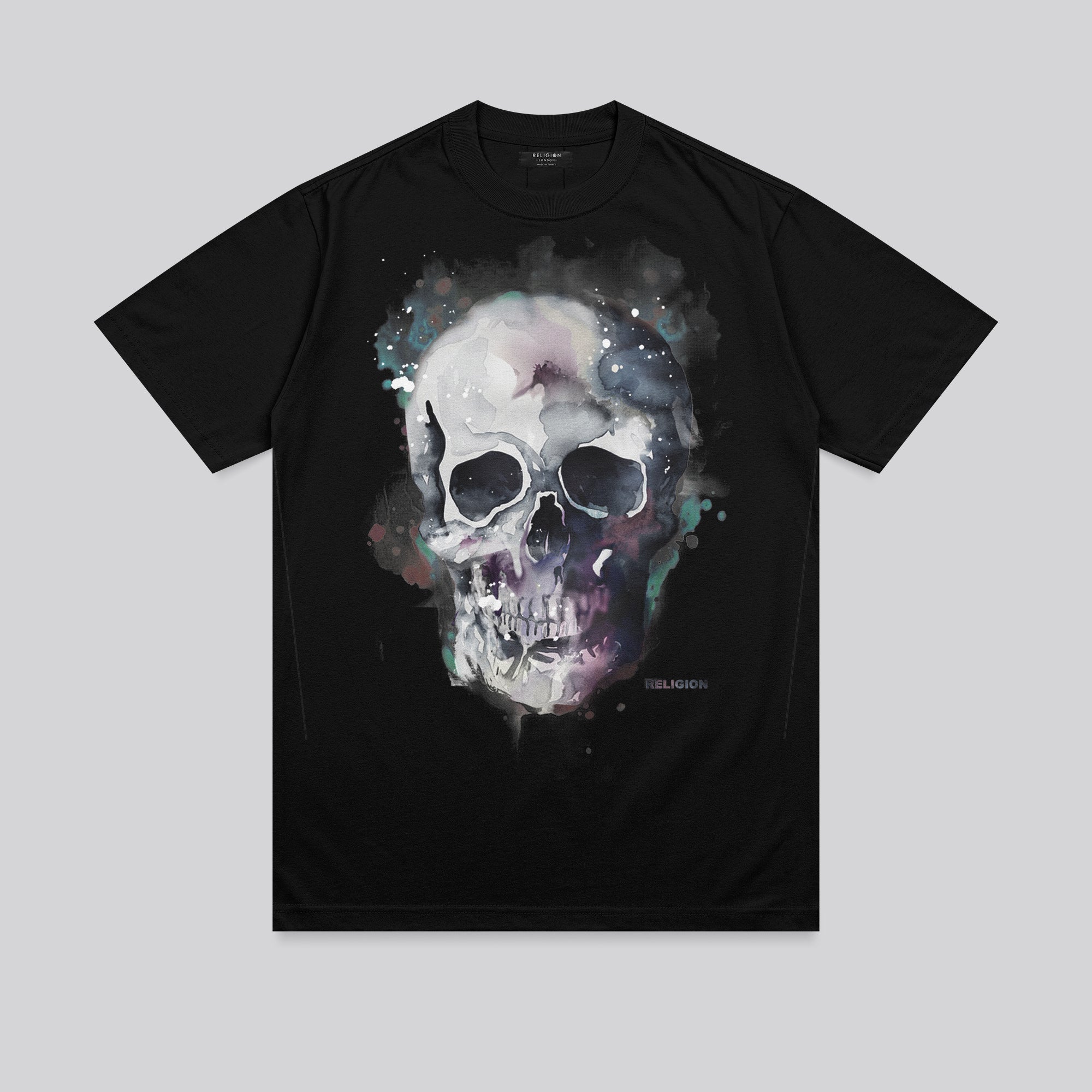 WATERCOLOUR SKULL T-SHIRT BLACK