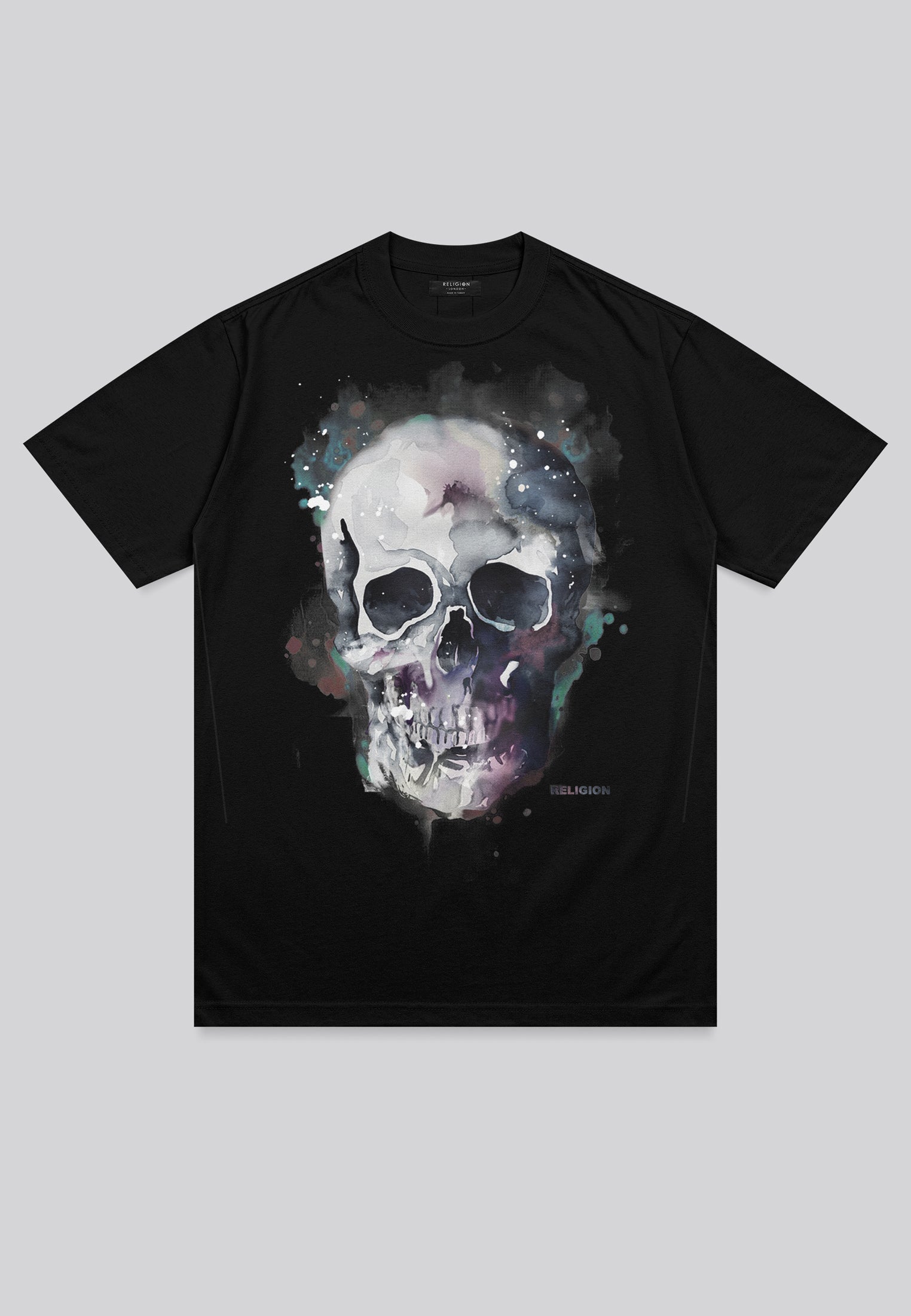 WATERCOLOUR SKULL T-SHIRT BLACK