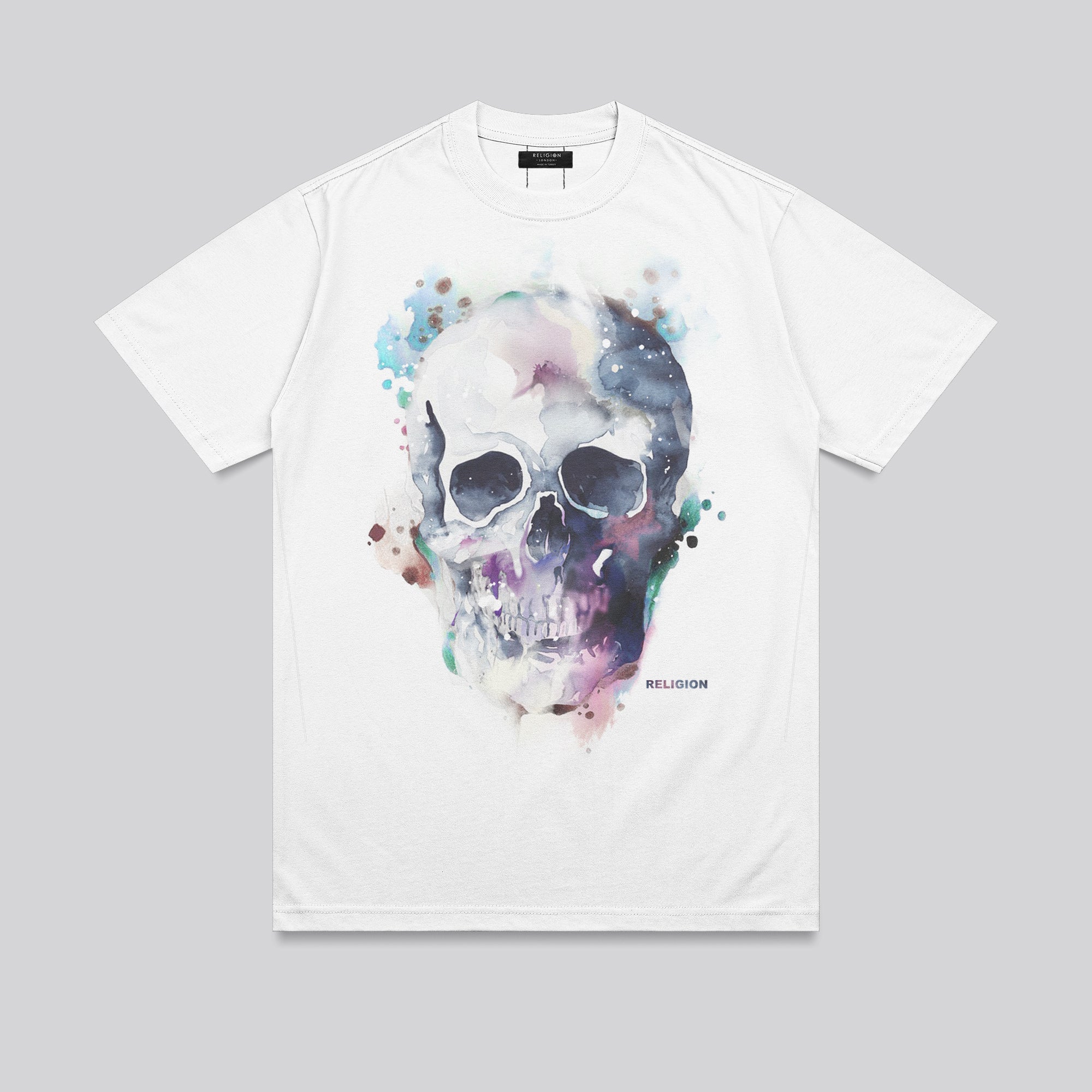 WATERCOLOUR SKULL T-SHIRT WHITE