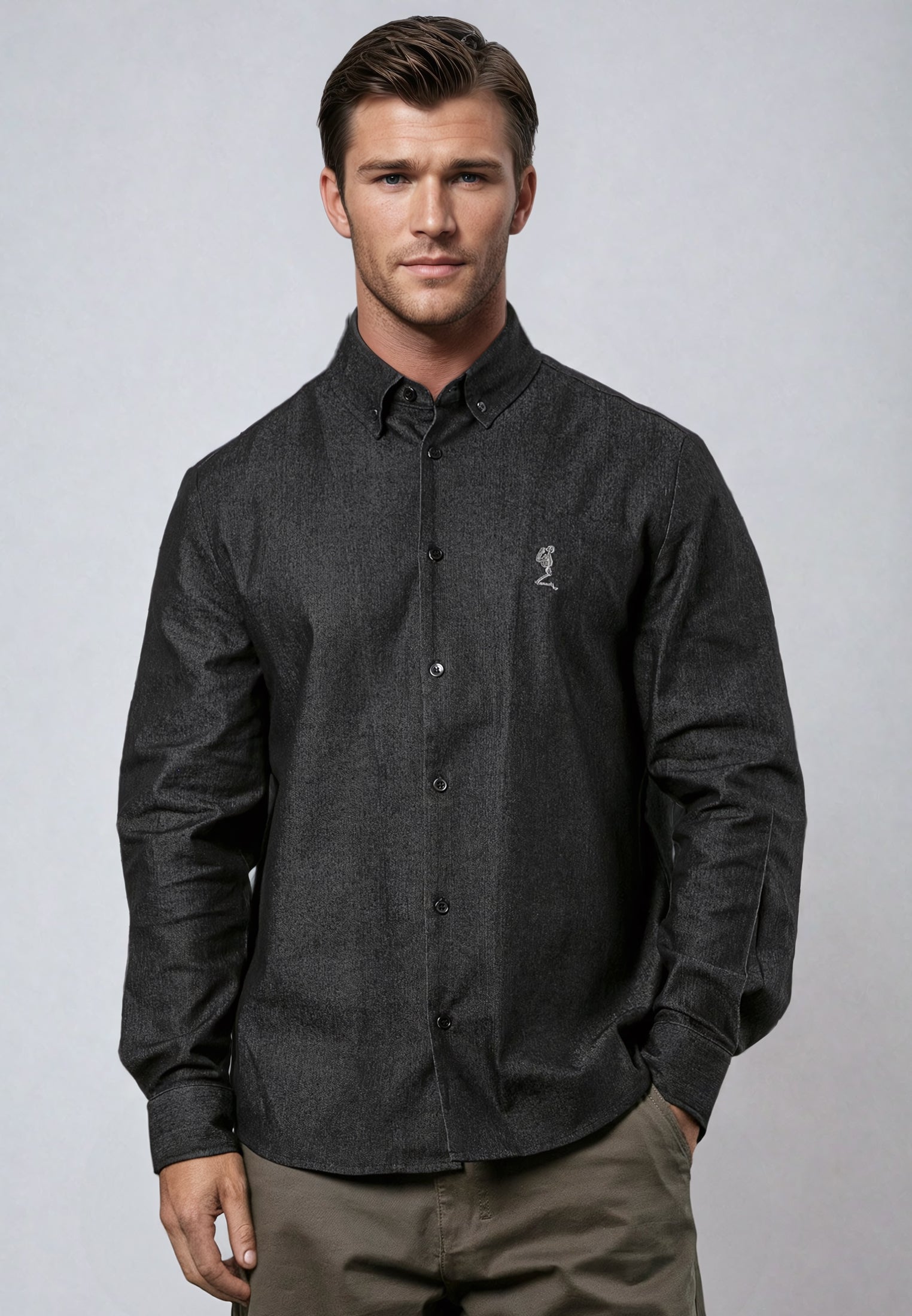 CHAMBRAY BUTTON DOWN SHIRT CHARCOAL