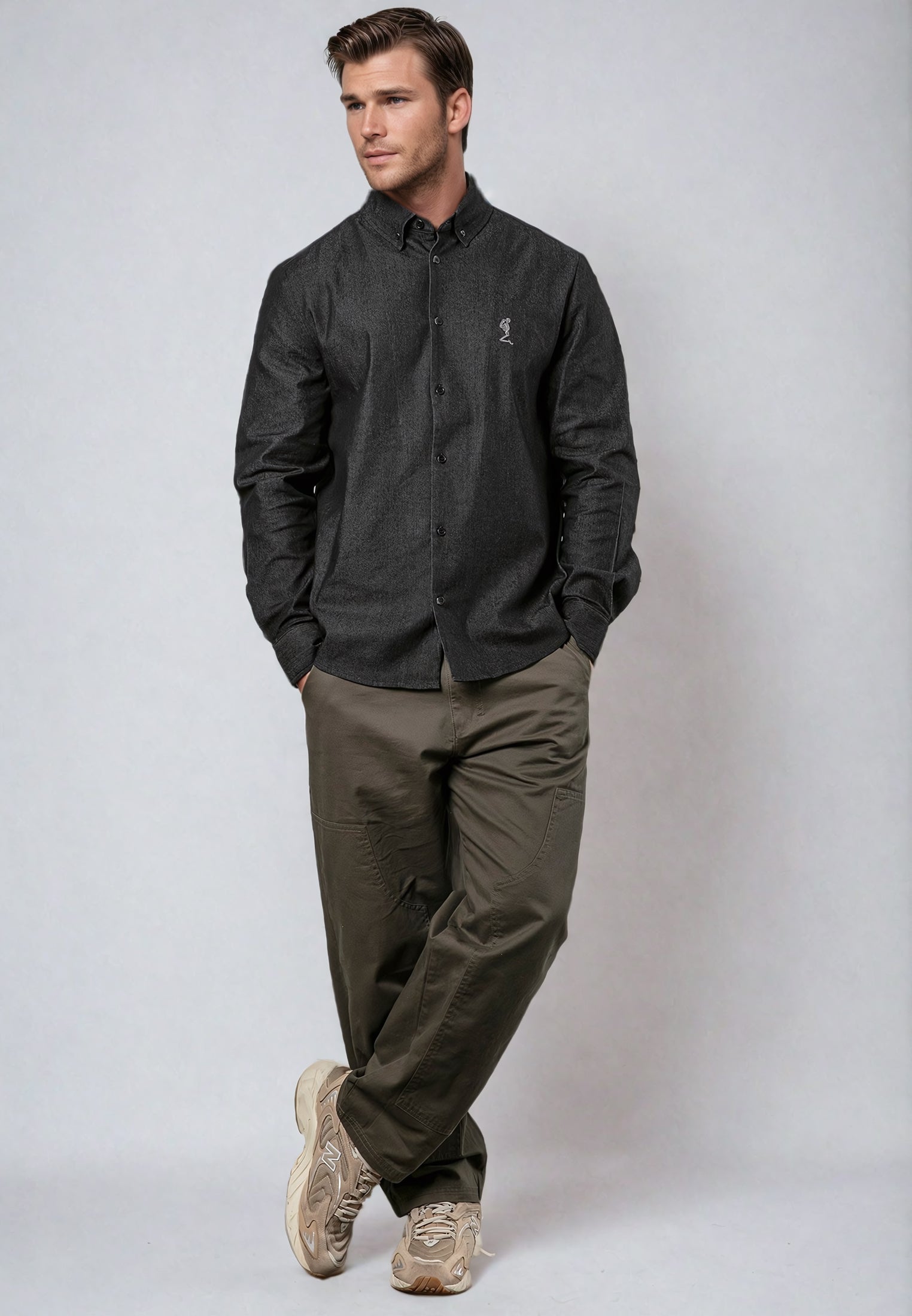 CHAMBRAY BUTTON DOWN SHIRT CHARCOAL