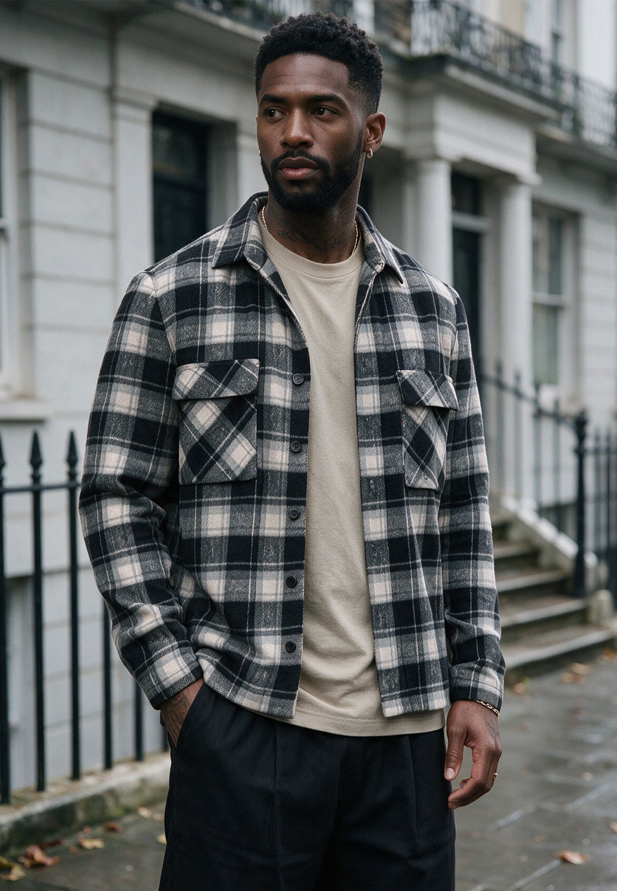 LUMBER SHIRT BLACK & OFF WHITE