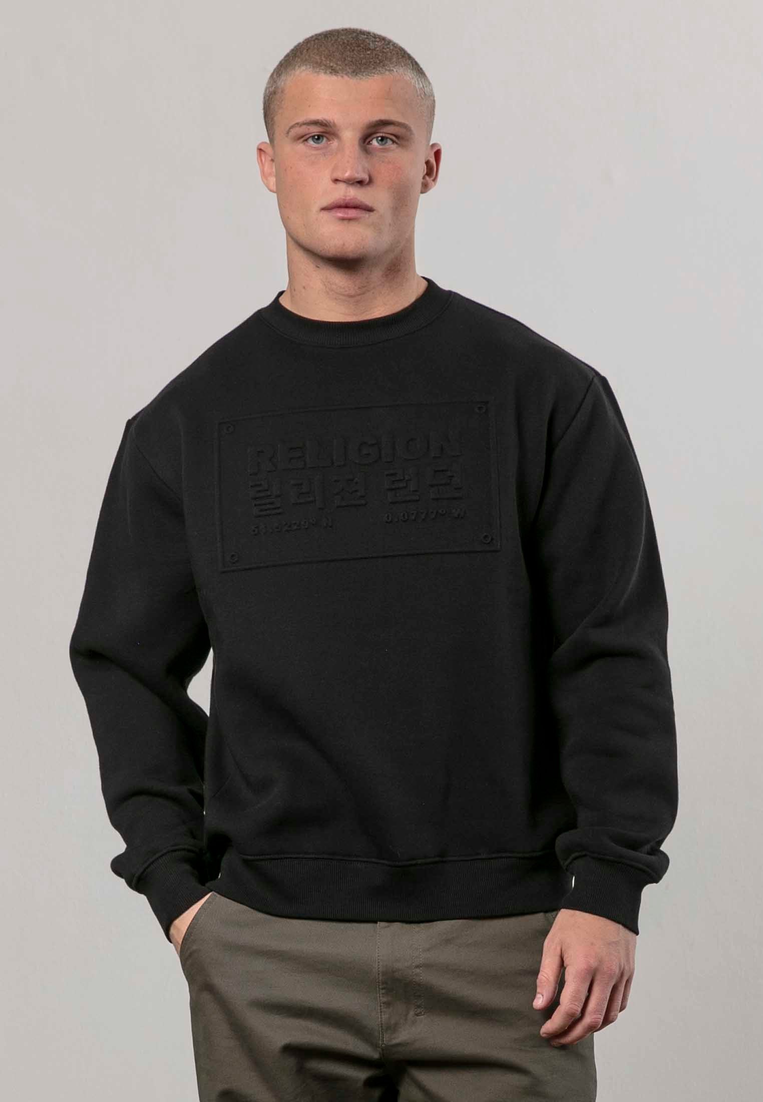 RELIGION Injection Black Slogan Sweatshirt