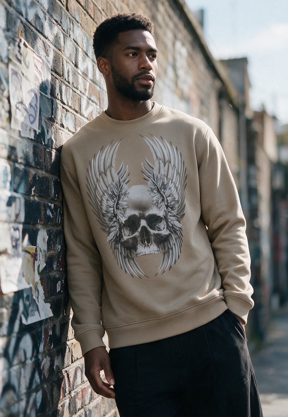 WINGS SKULL SWEAT FAWN