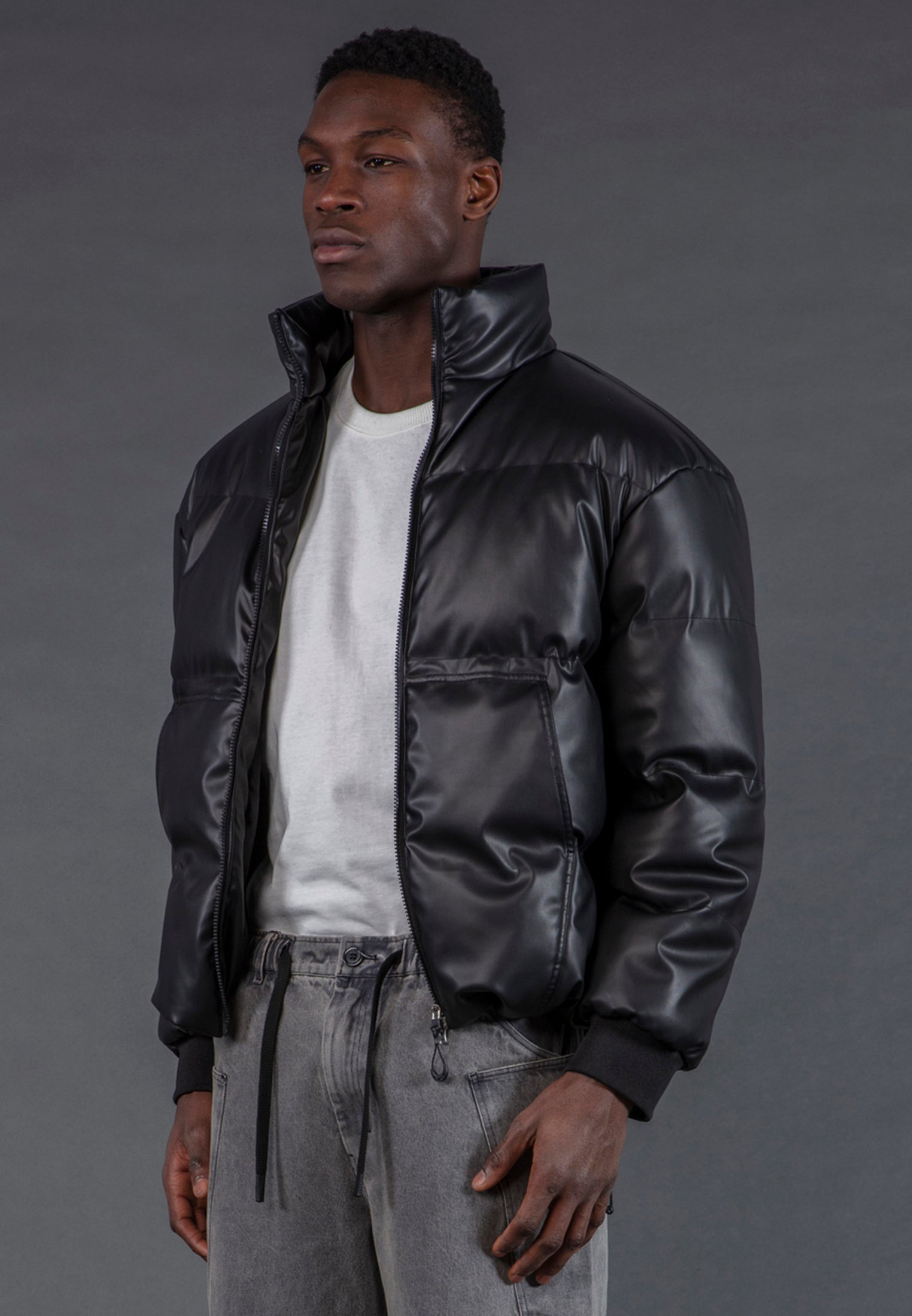 PU PUFFER JACKET BLACK