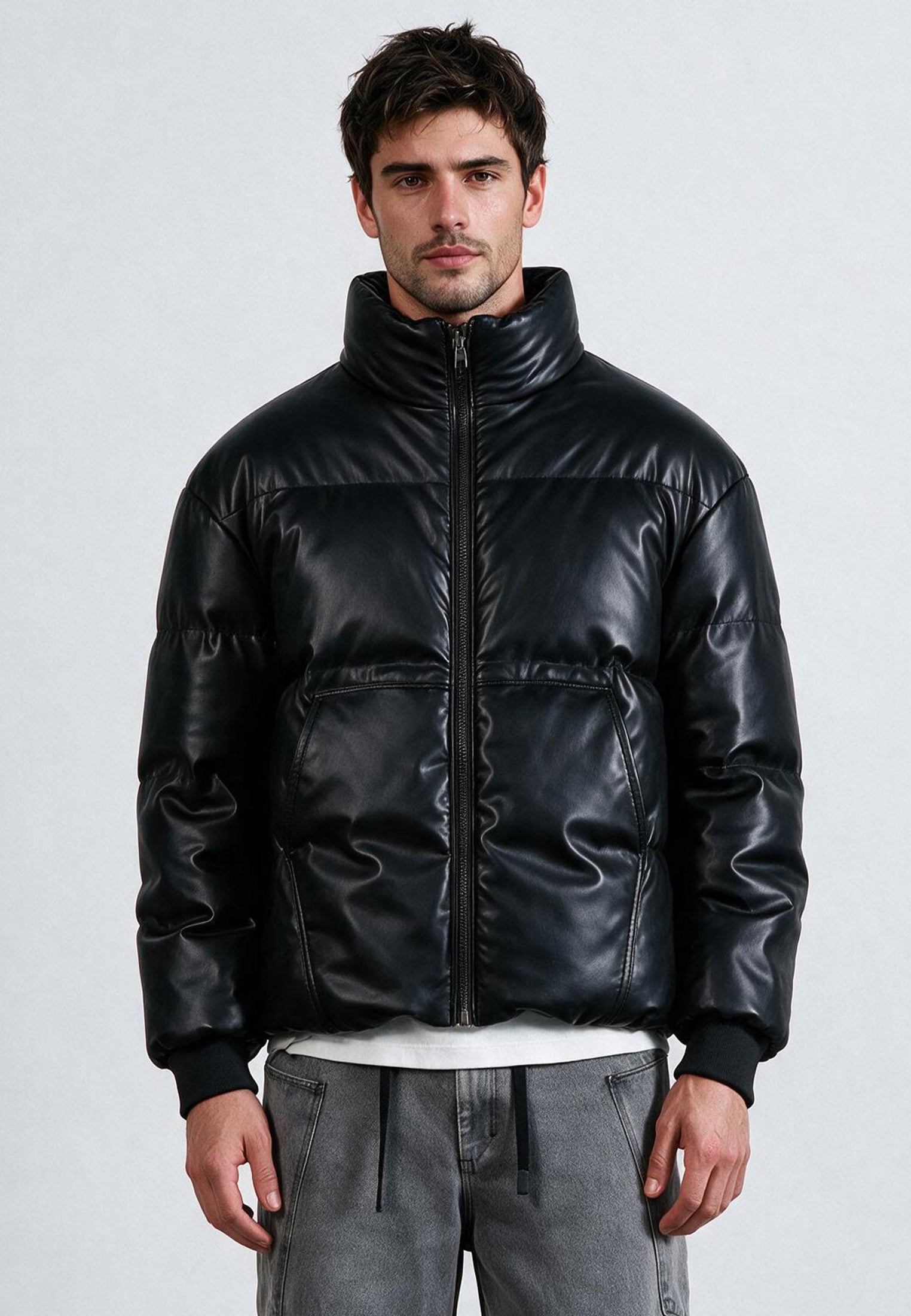 PU PUFFER JACKET BLACK