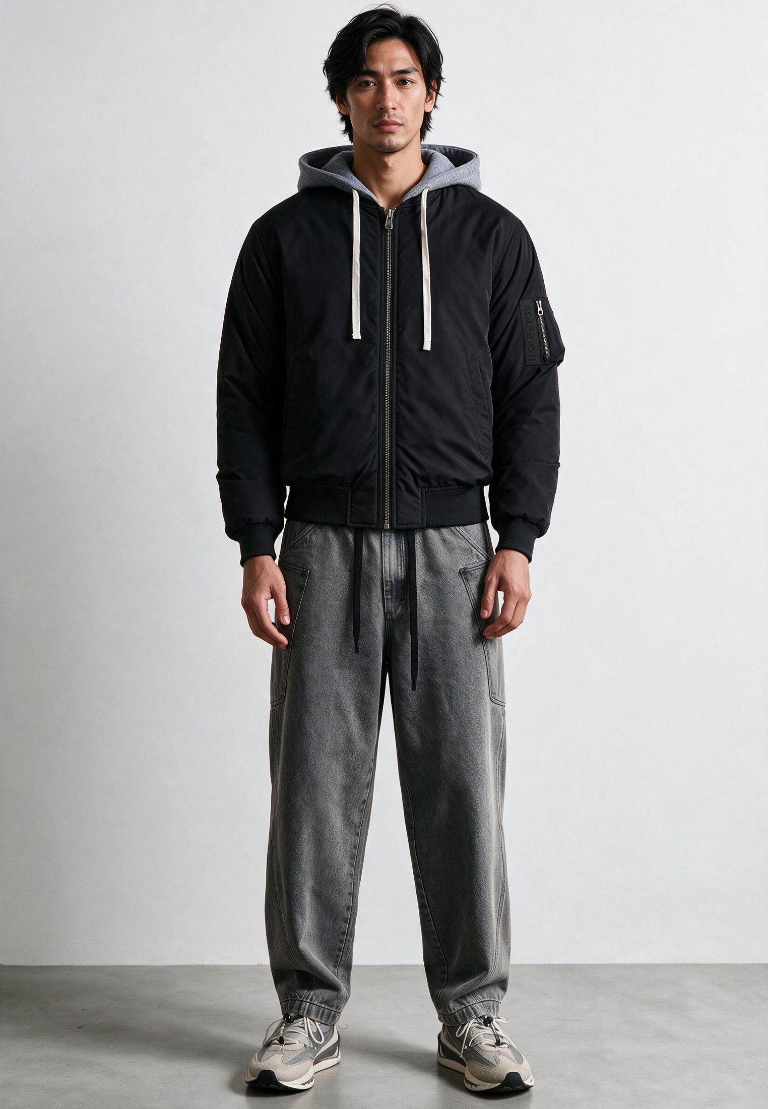 REVERSIBLE HOODED BOMBER BLACK