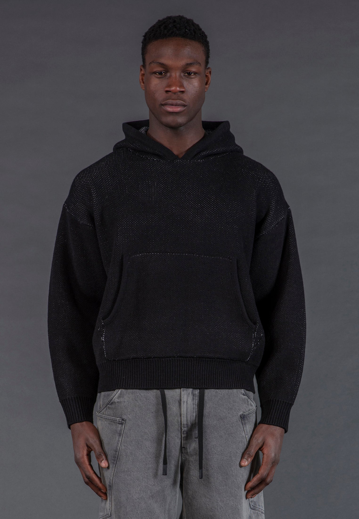 CHAOS KNIT HOODIE BLACK