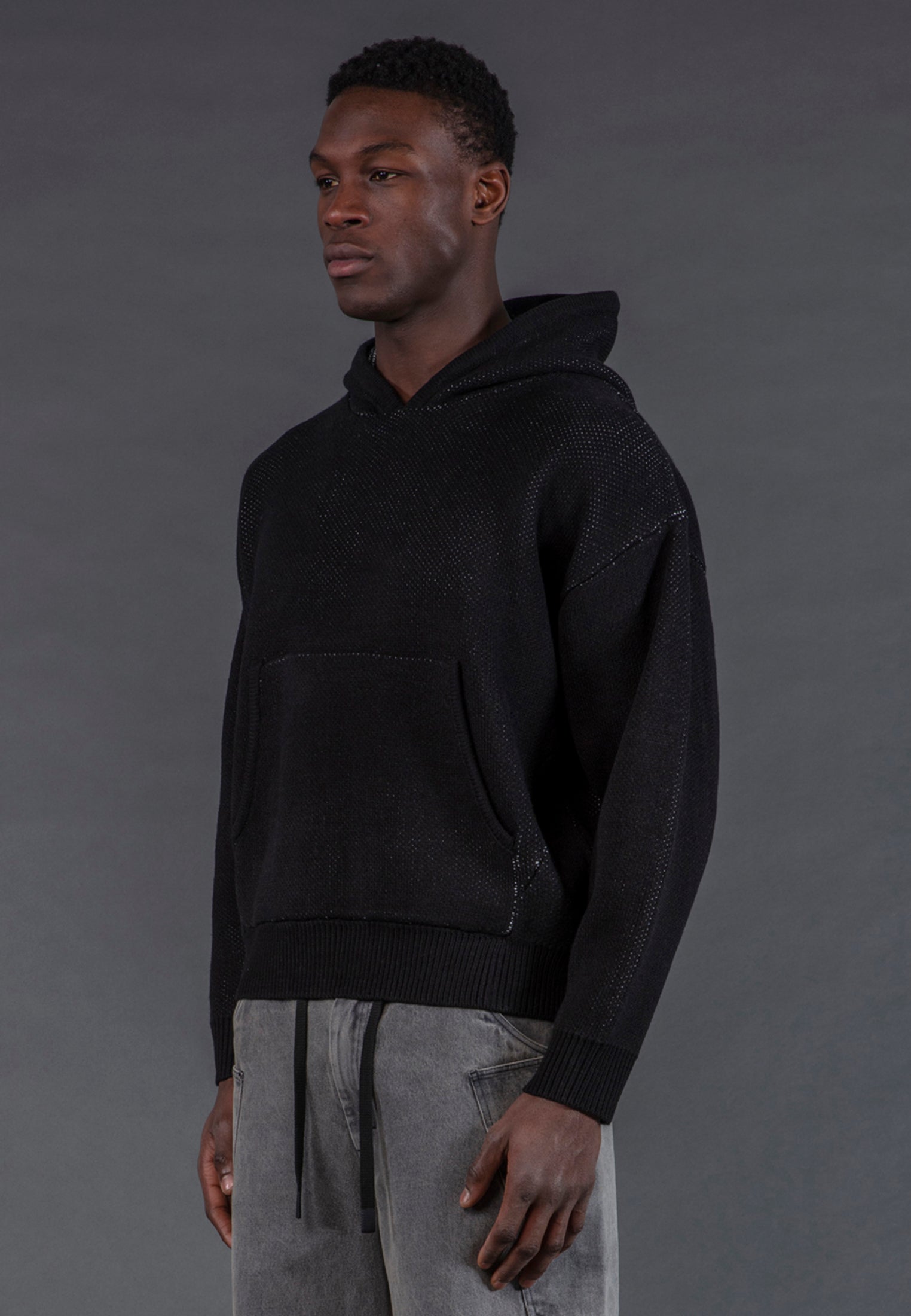 CHAOS KNIT HOODIE BLACK