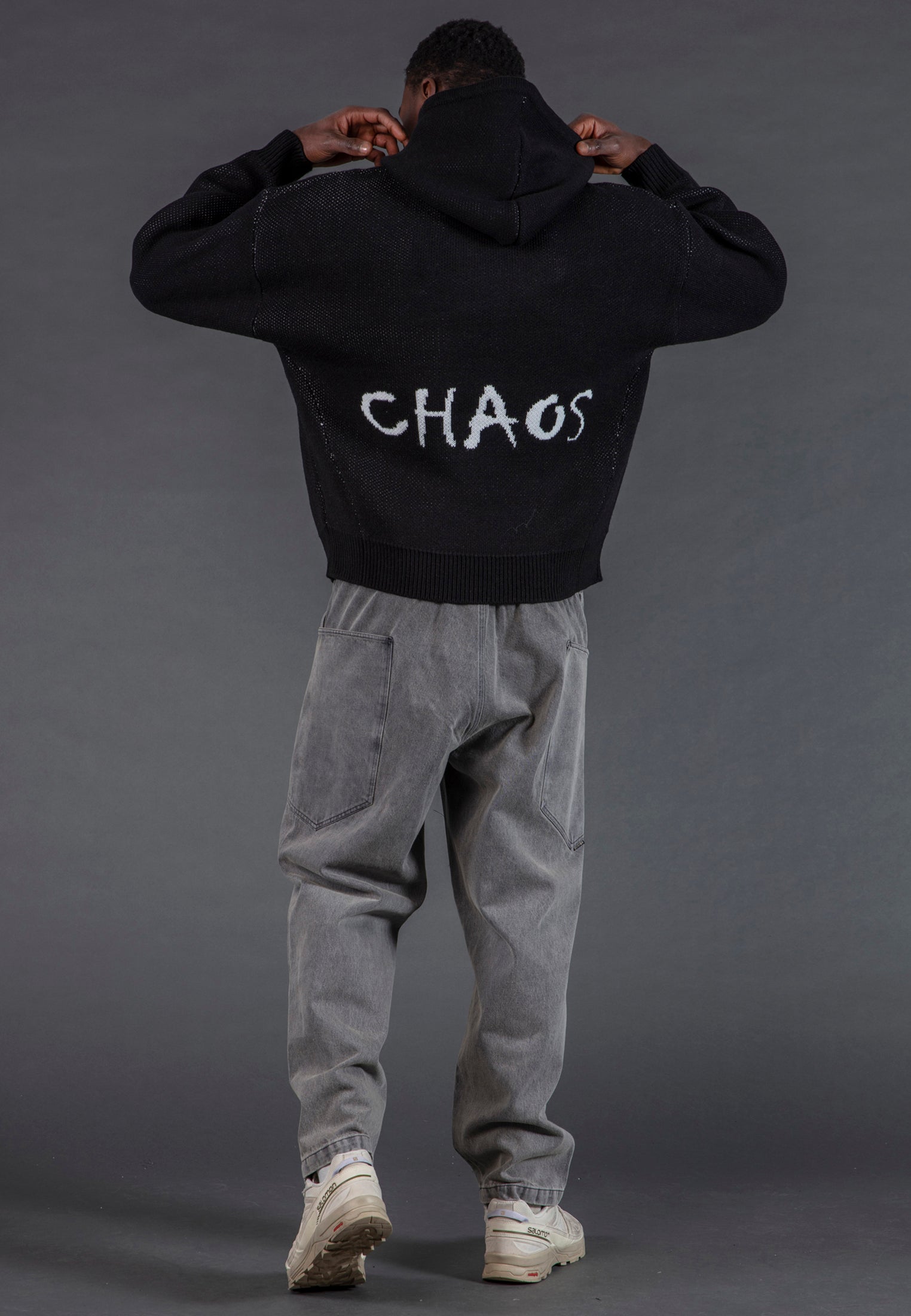 CHAOS KNIT HOODIE BLACK