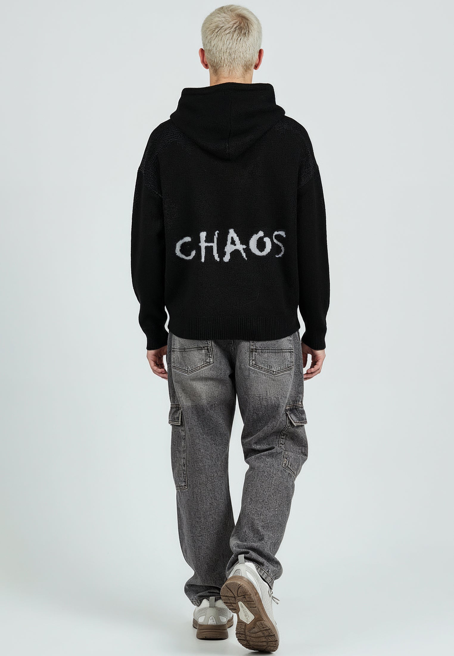 CHAOS KNIT HOODIE BLACK