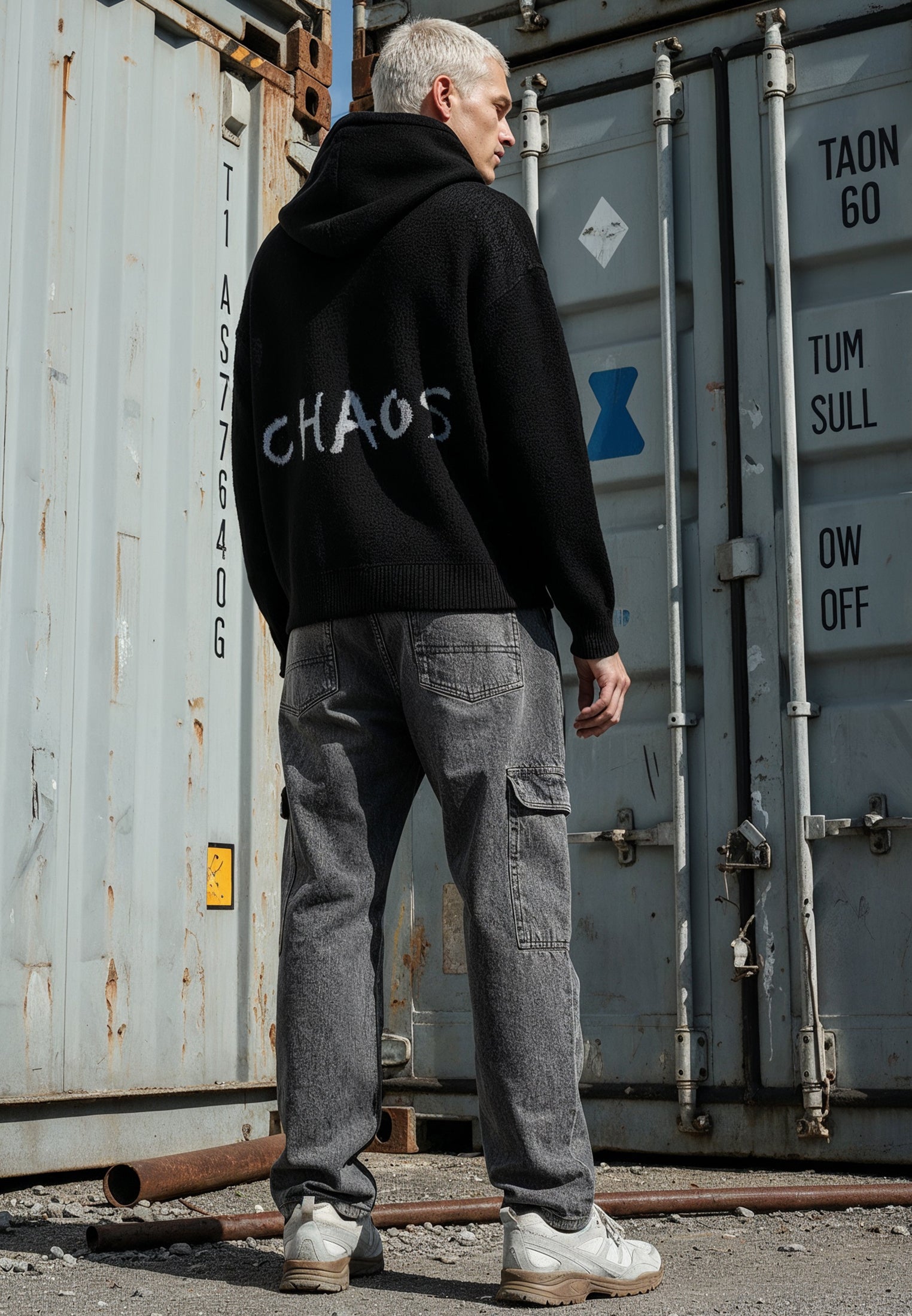 CHAOS KNIT HOODIE BLACK