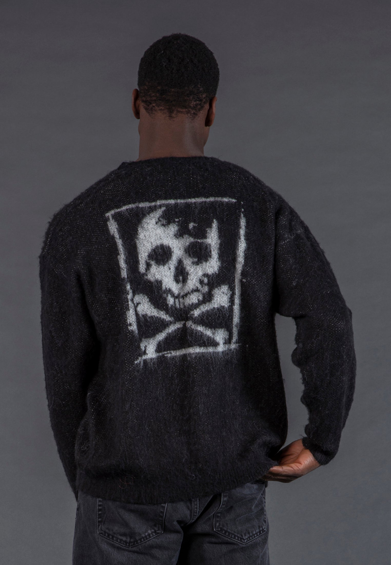 SKULL ANTARSIA KNIT BLACK
