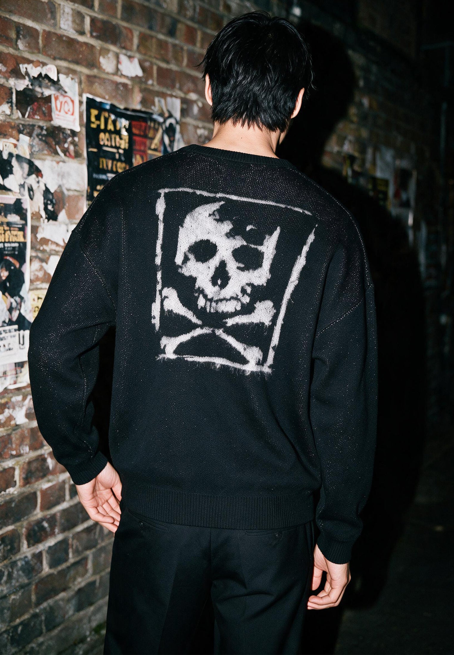 SKULL ANTARSIA KNIT BLACK