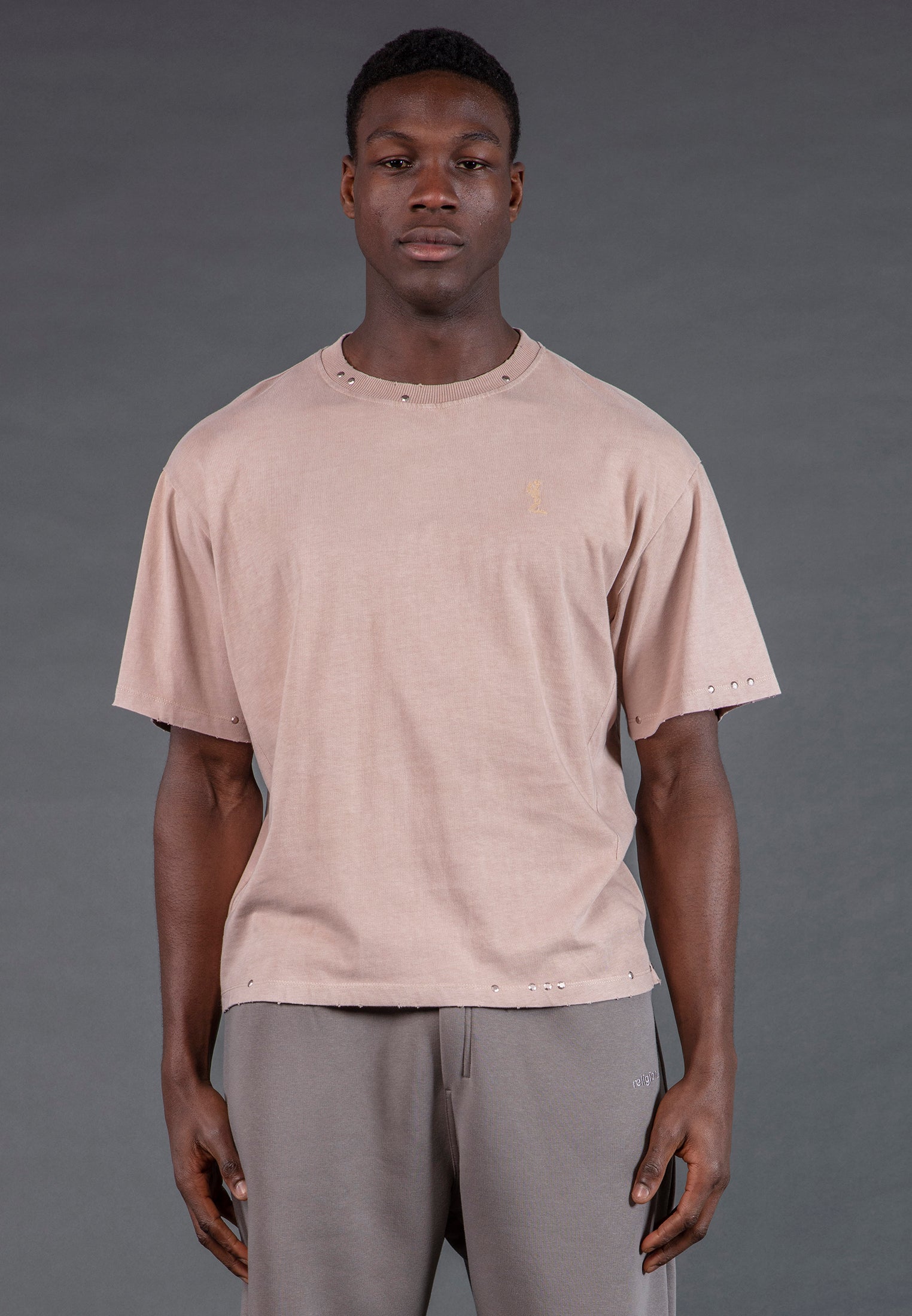 STUDDED T-SHIRT WASHED PINK