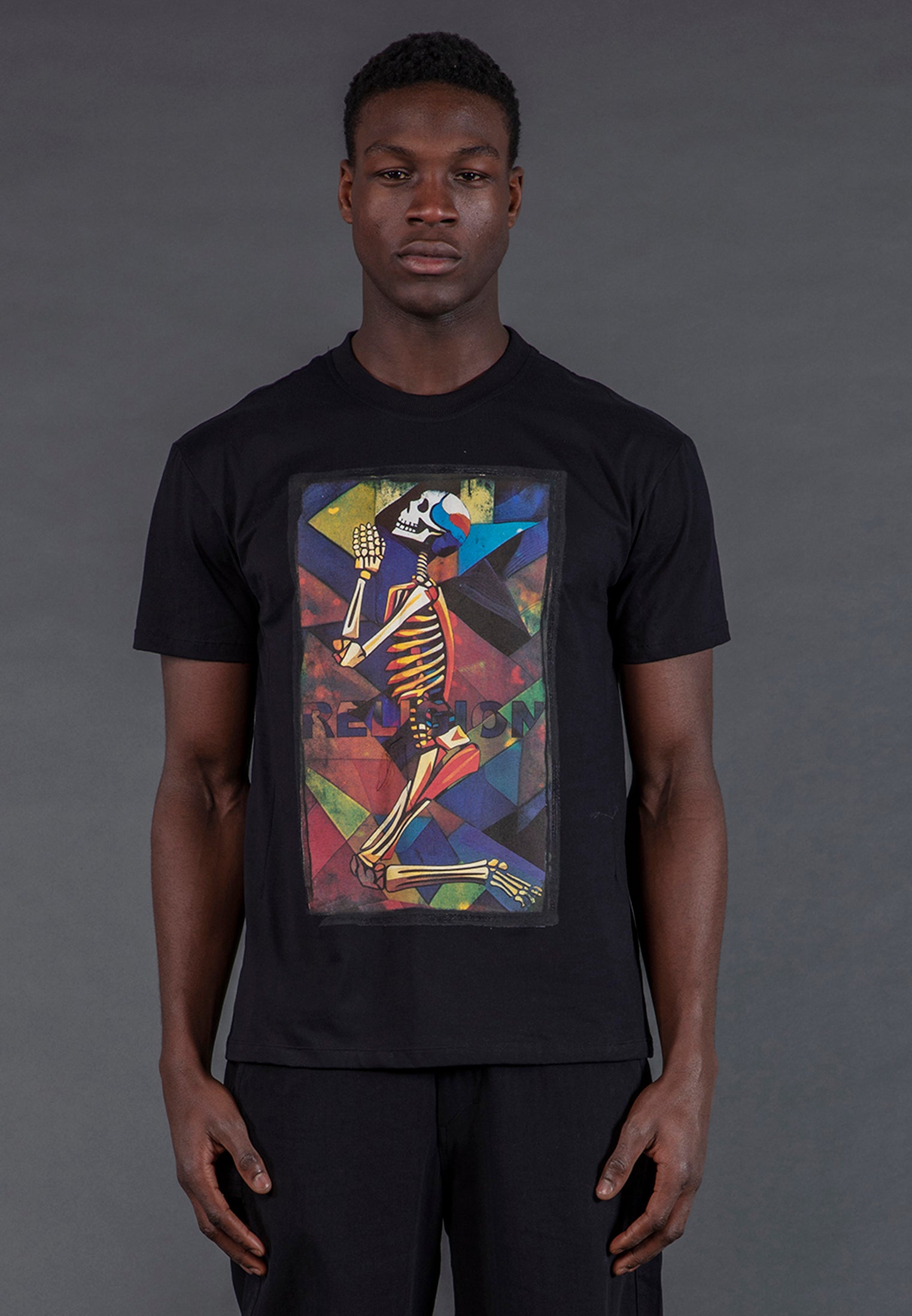 PRAYING SKELETON CUBISM T-SHIRT BLACK