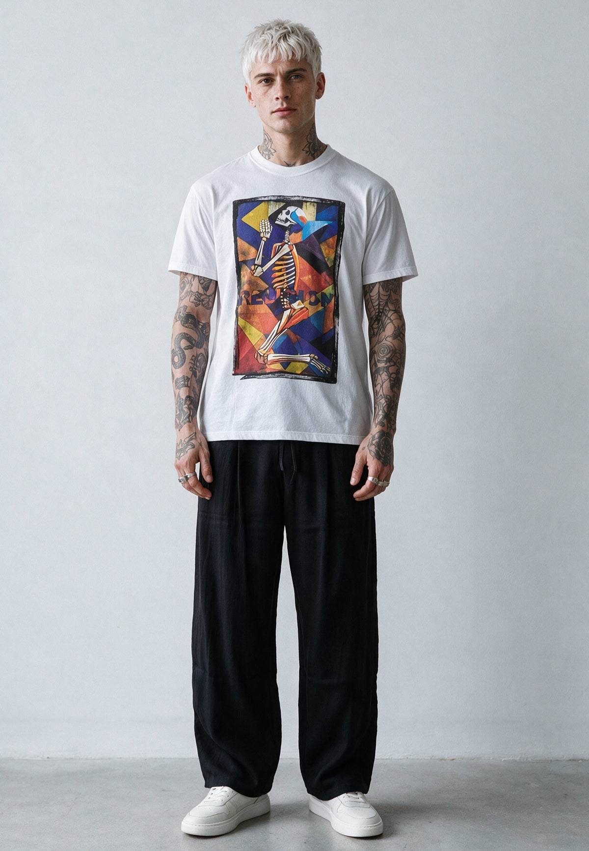 PRAYING SKELETON CUBISM T-SHIRT WHITE