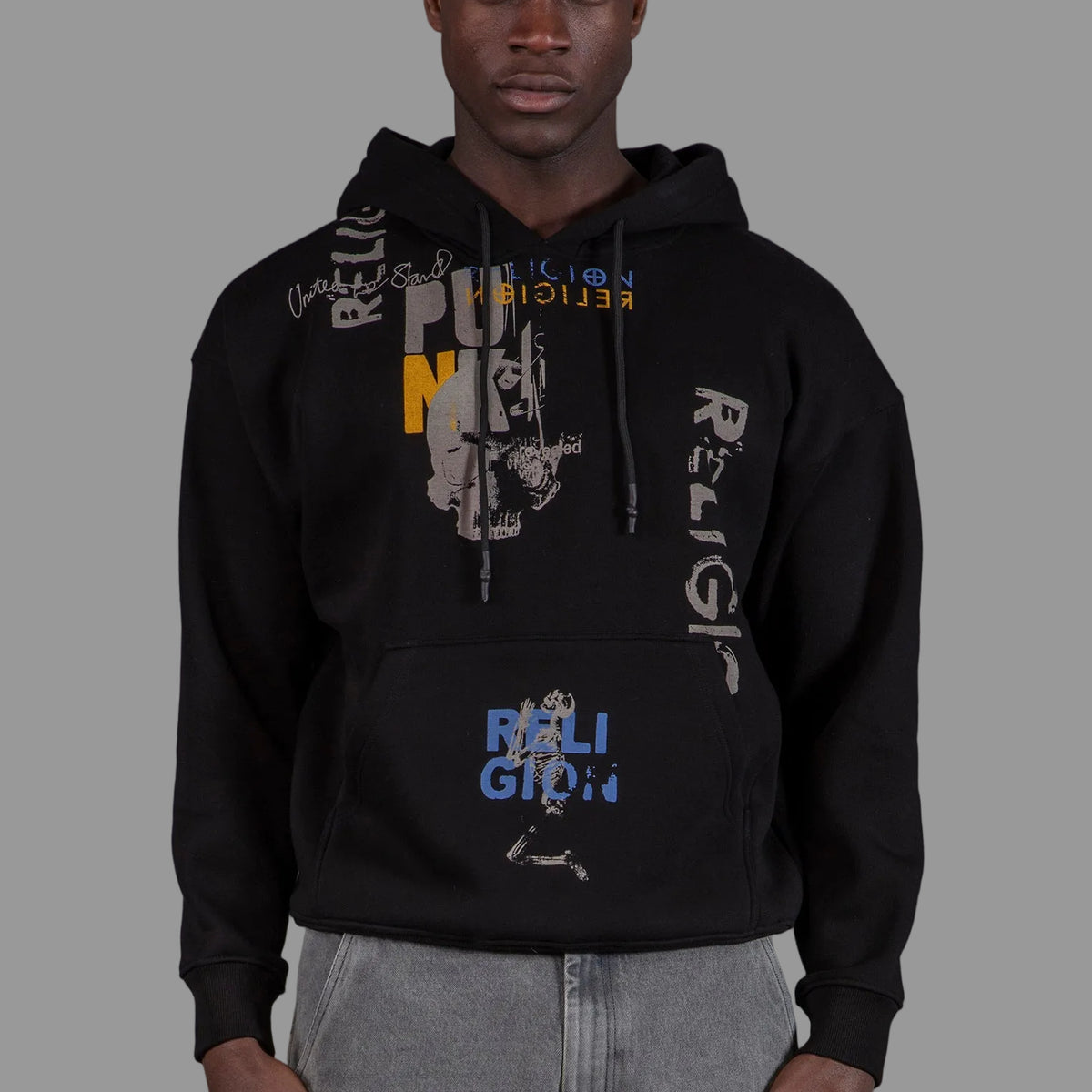 RELIGION Punk Black Graphic Hoodie