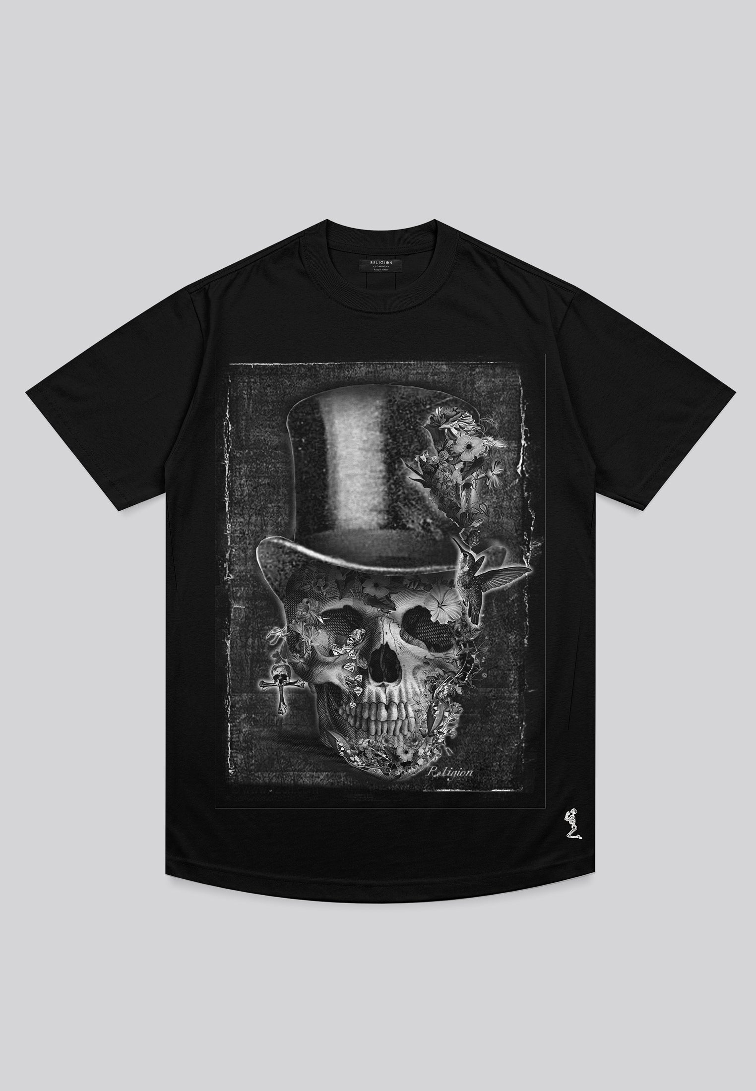 TOP HAT CURVED HEM T-SHIRT BLACK