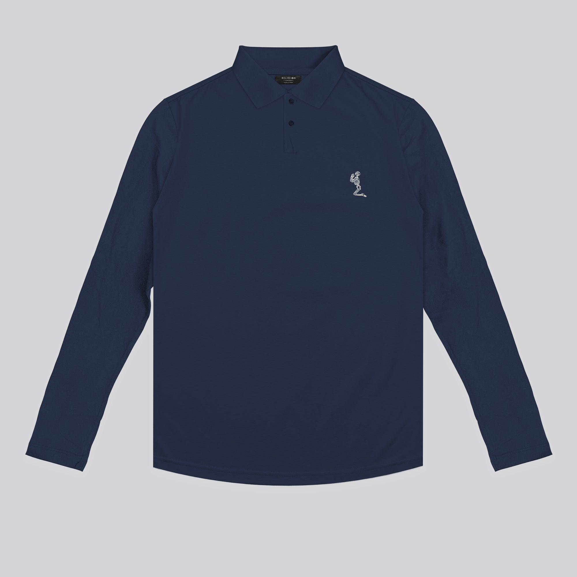 CURVED HEM LS NAVY POLO