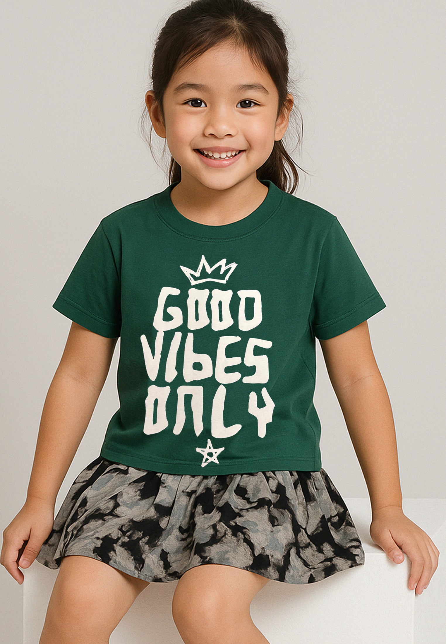GOOD VIBES GIRLS T-SHIRT BOTTLE GREEN