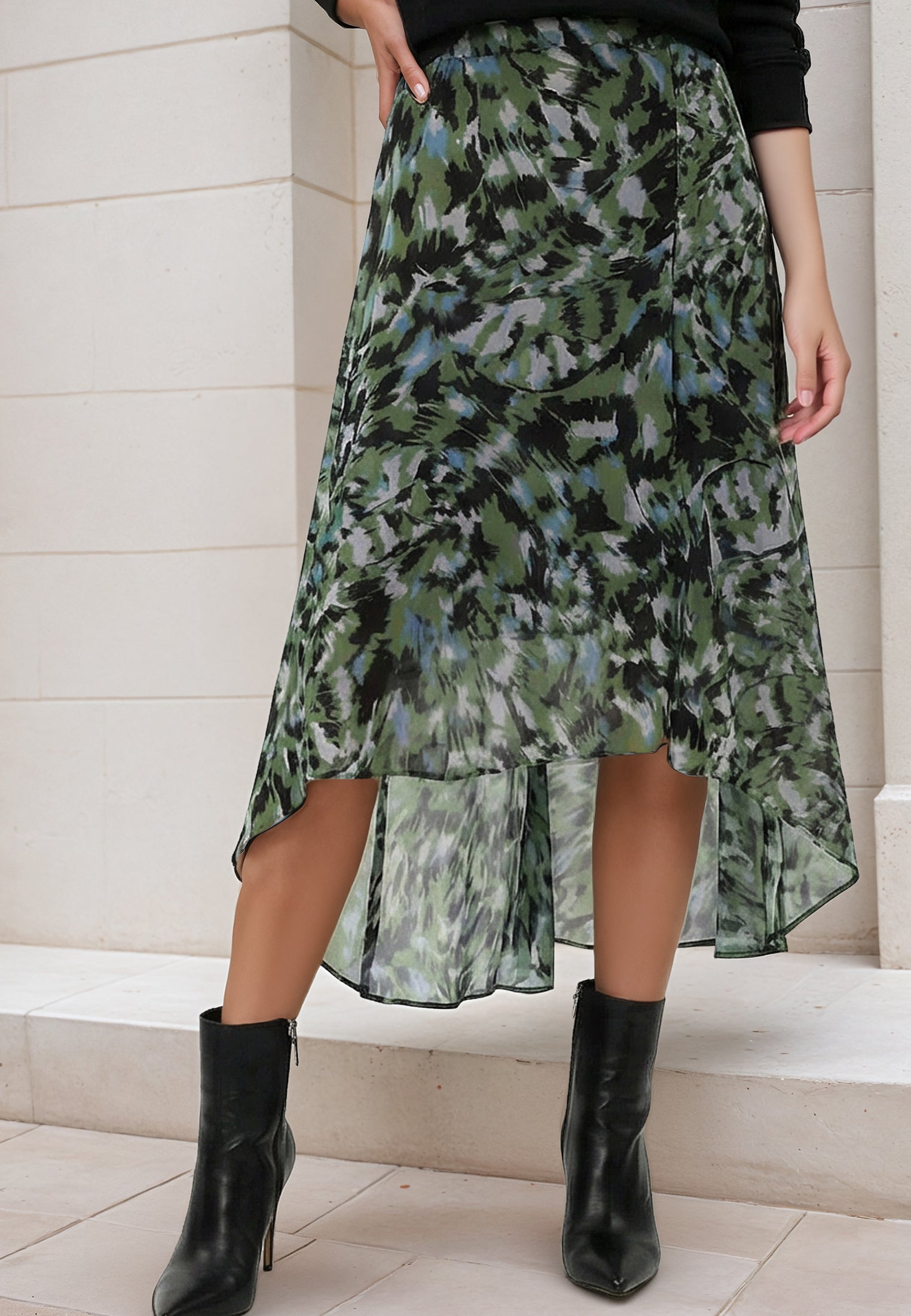 GALLANT SKIRT GREEN&BLACK PRINT
