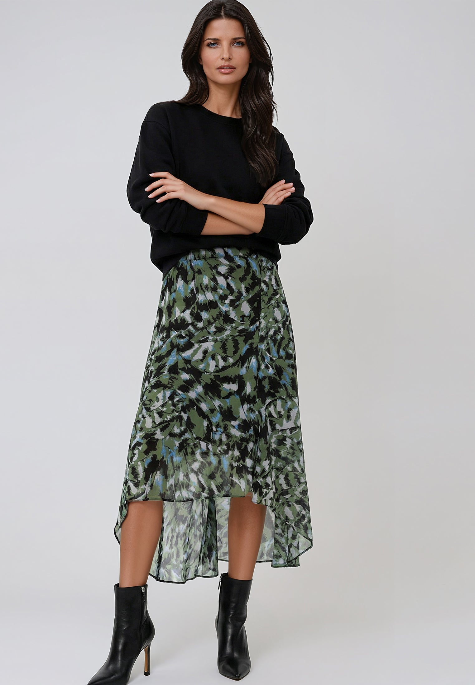 GALLANT SKIRT GREEN&BLACK PRINT