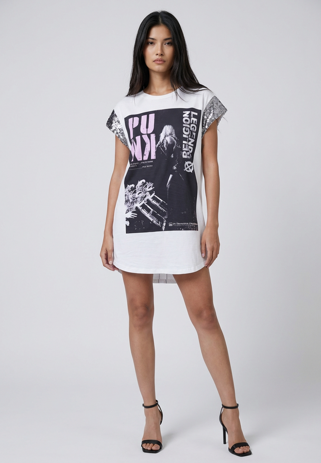 RELIGION Punk Graphic White Mini Dress