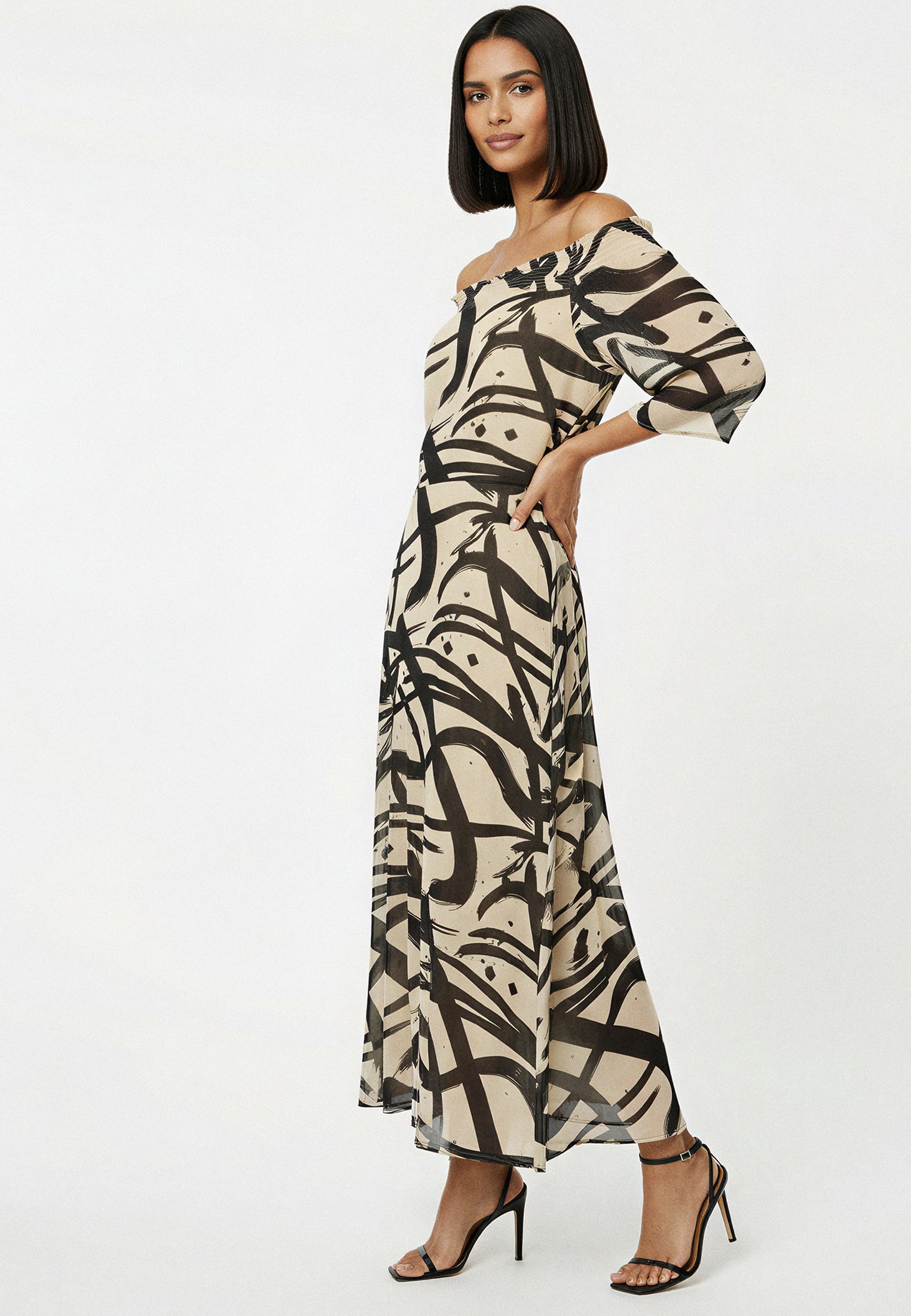 LOVELY OFF THE SHOULDER DRESS DYNAMIC TAUPE