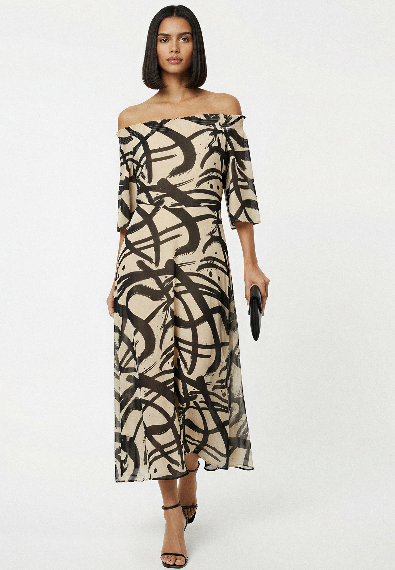 LOVELY OFF THE SHOULDER DRESS DYNAMIC TAUPE