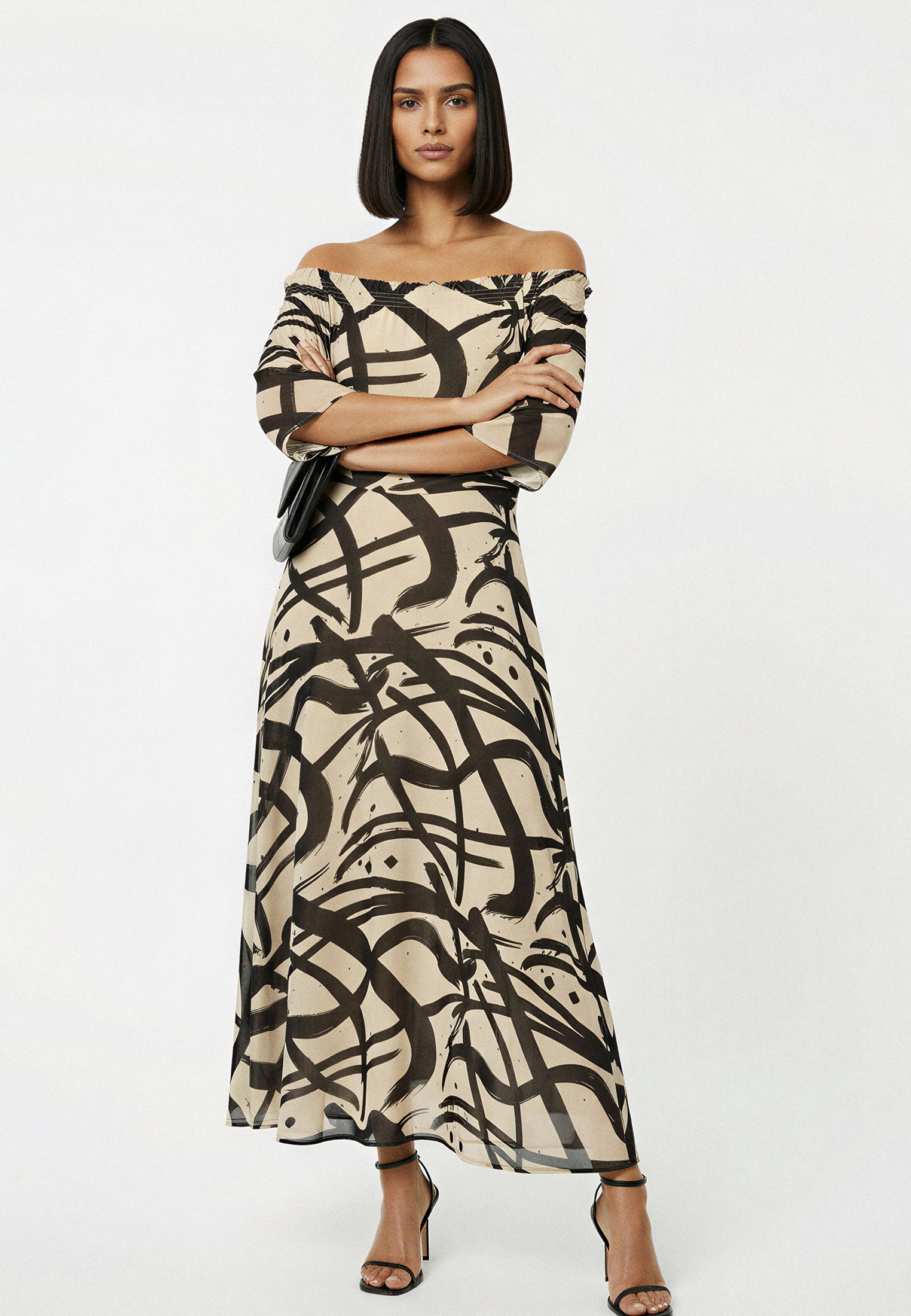 LOVELY OFF THE SHOULDER DRESS DYNAMIC TAUPE