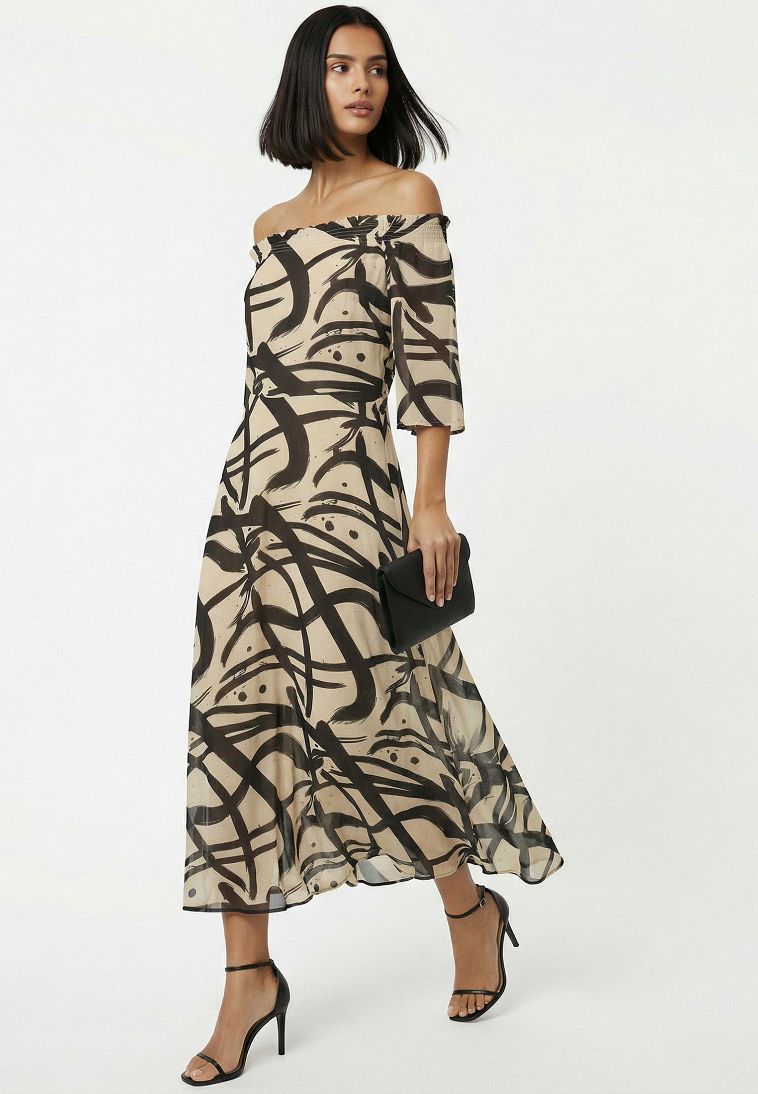 LOVELY OFF THE SHOULDER DRESS DYNAMIC TAUPE