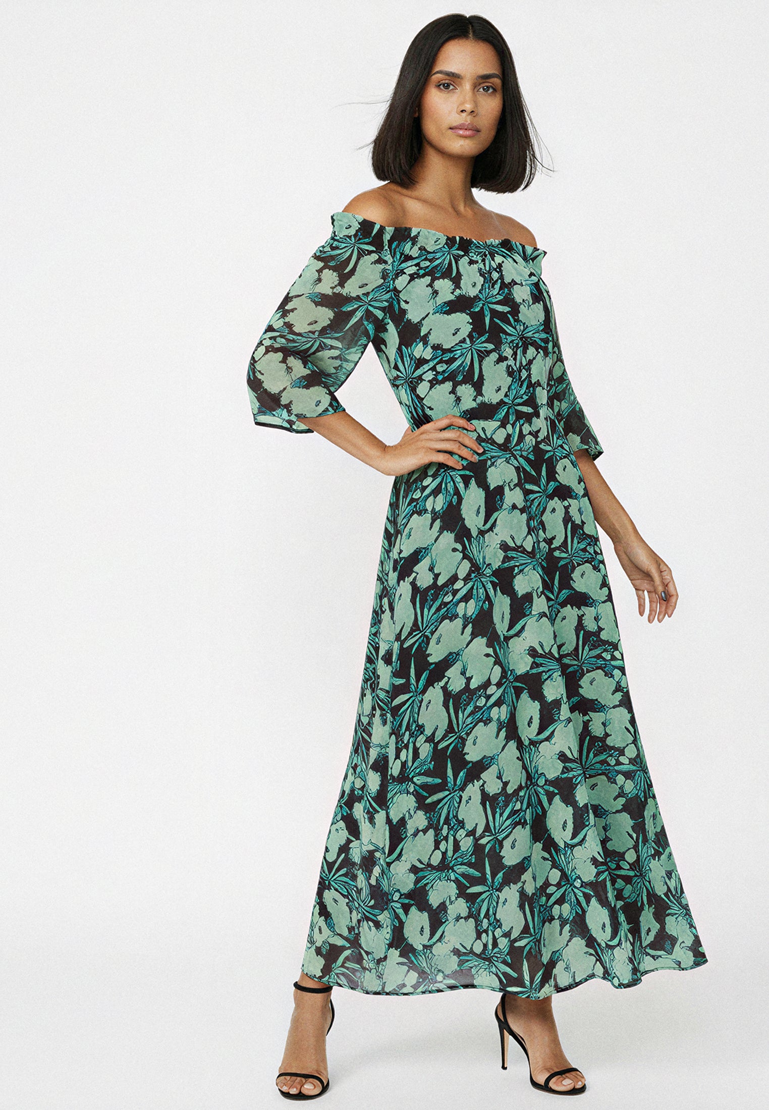 LOVELY OFF THE SHOULDER DRESS PRIME GREEN