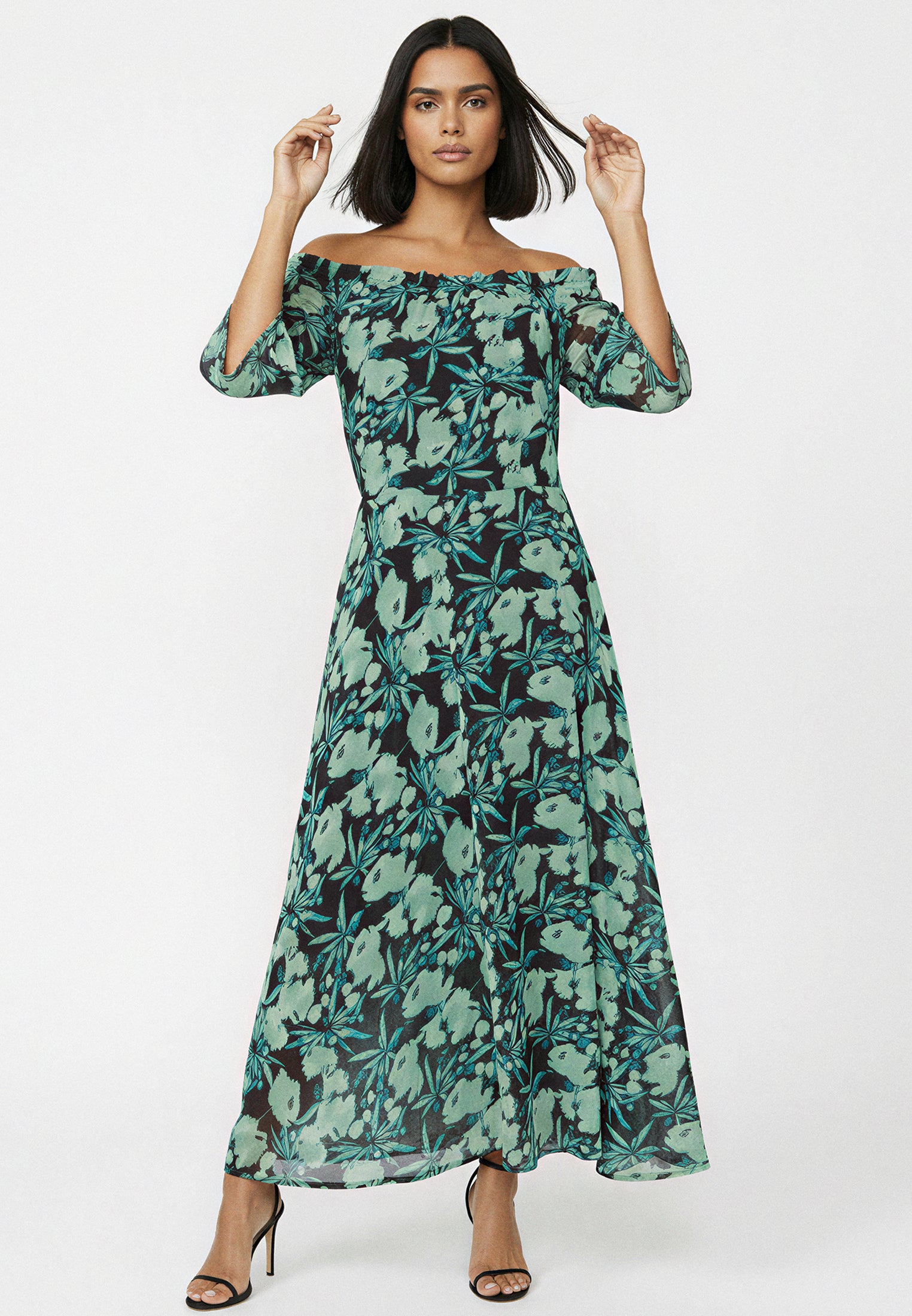 LOVELY OFF THE SHOULDER DRESS PRIME GREEN
